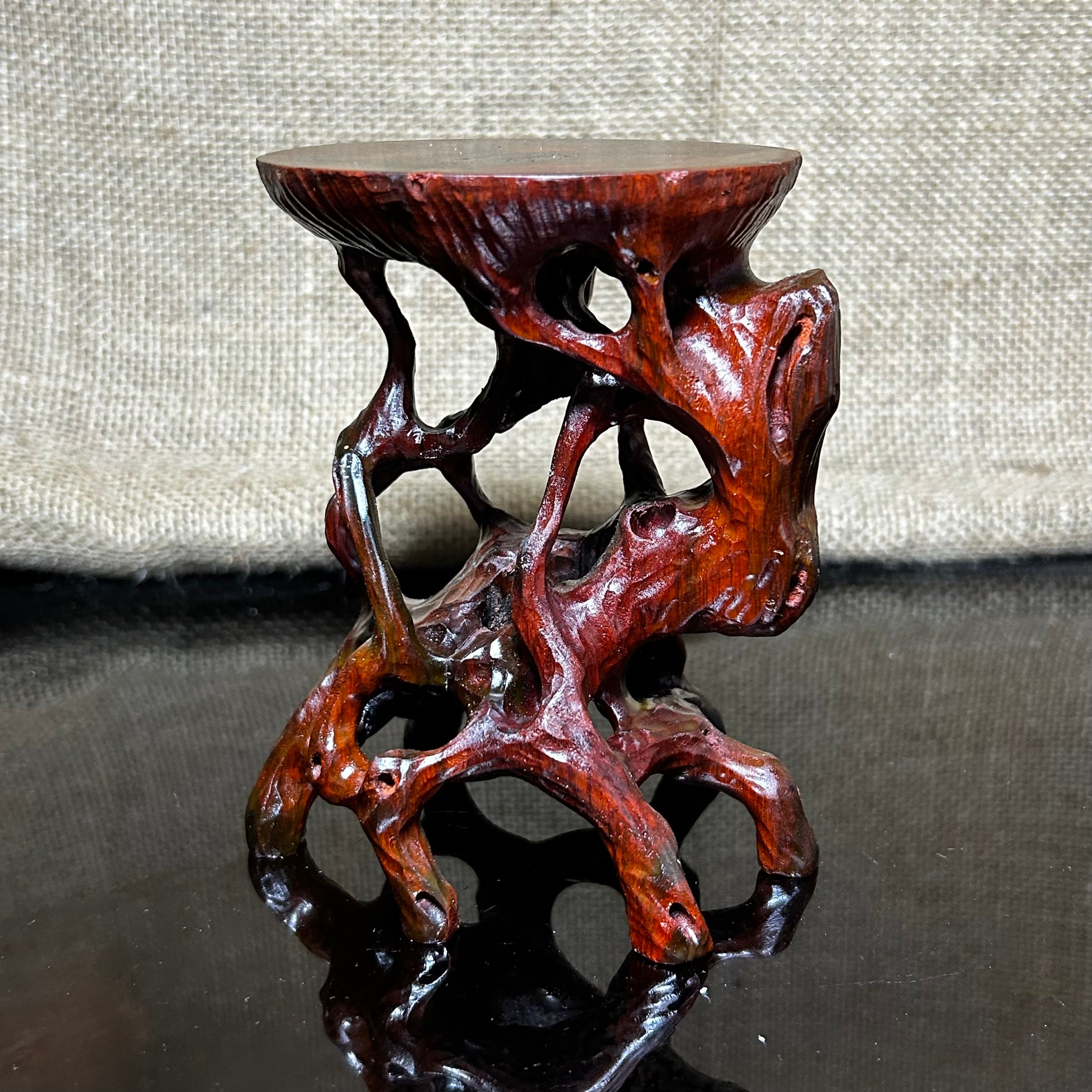 Wood display stand easel, bonsai tree pot display, handmade sculpture, size 5"