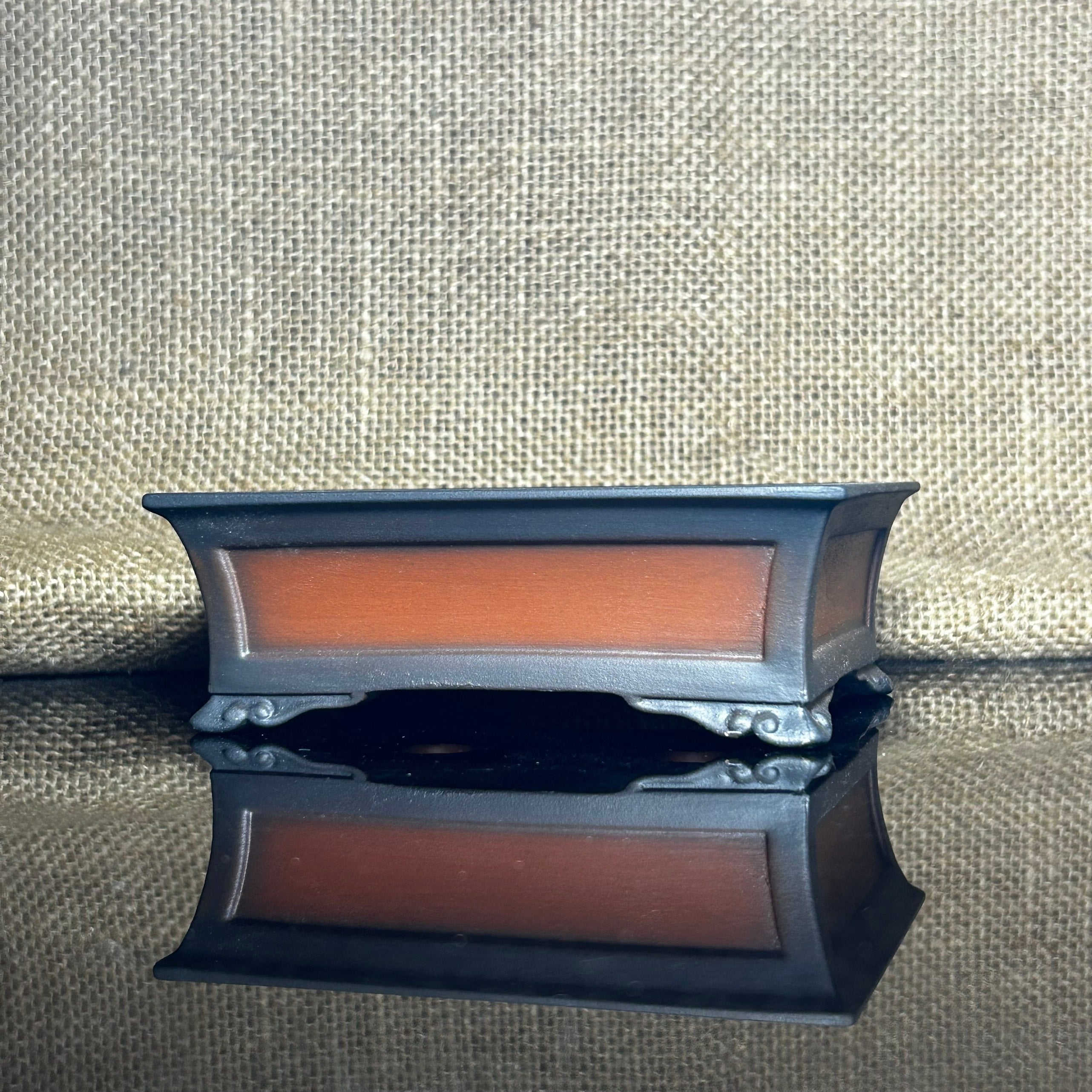 Handmade bonsai pot, Ceramic, picture frame effect, 4 sculptural corners, 4.9"