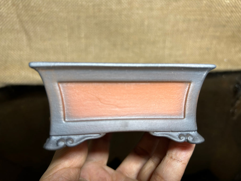 Handmade bonsai pot, Ceramic, picture frame effect, 4 sculptural corners, 4.9"