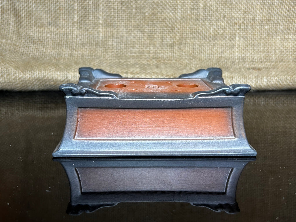 Handmade bonsai pot, Ceramic, picture frame effect, 4 sculptural corners, 4.9"