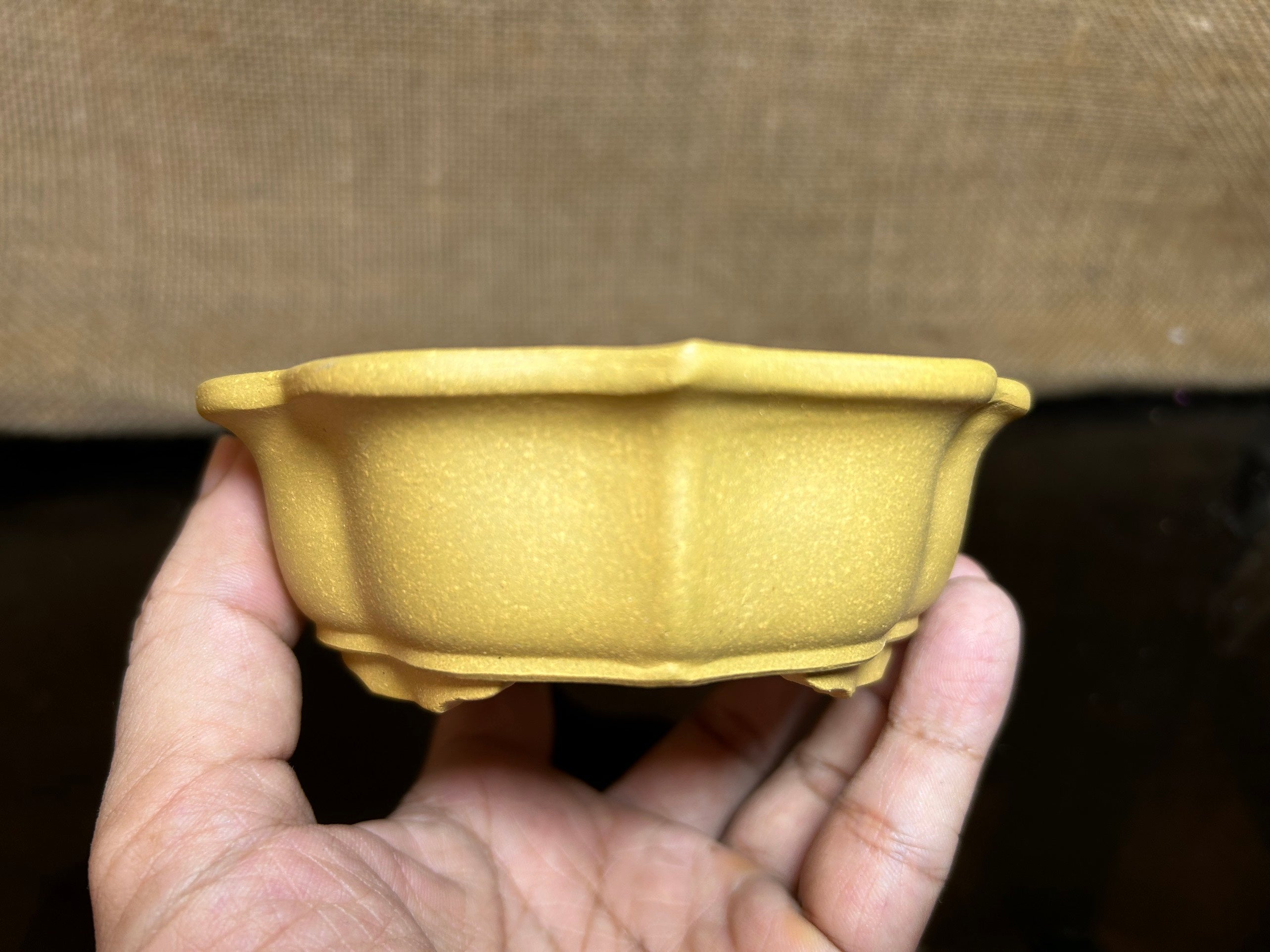 Handmade bonsai  pot, oval pot , cloud shape, Ceramic, Hand-engraved,  size 6.5"