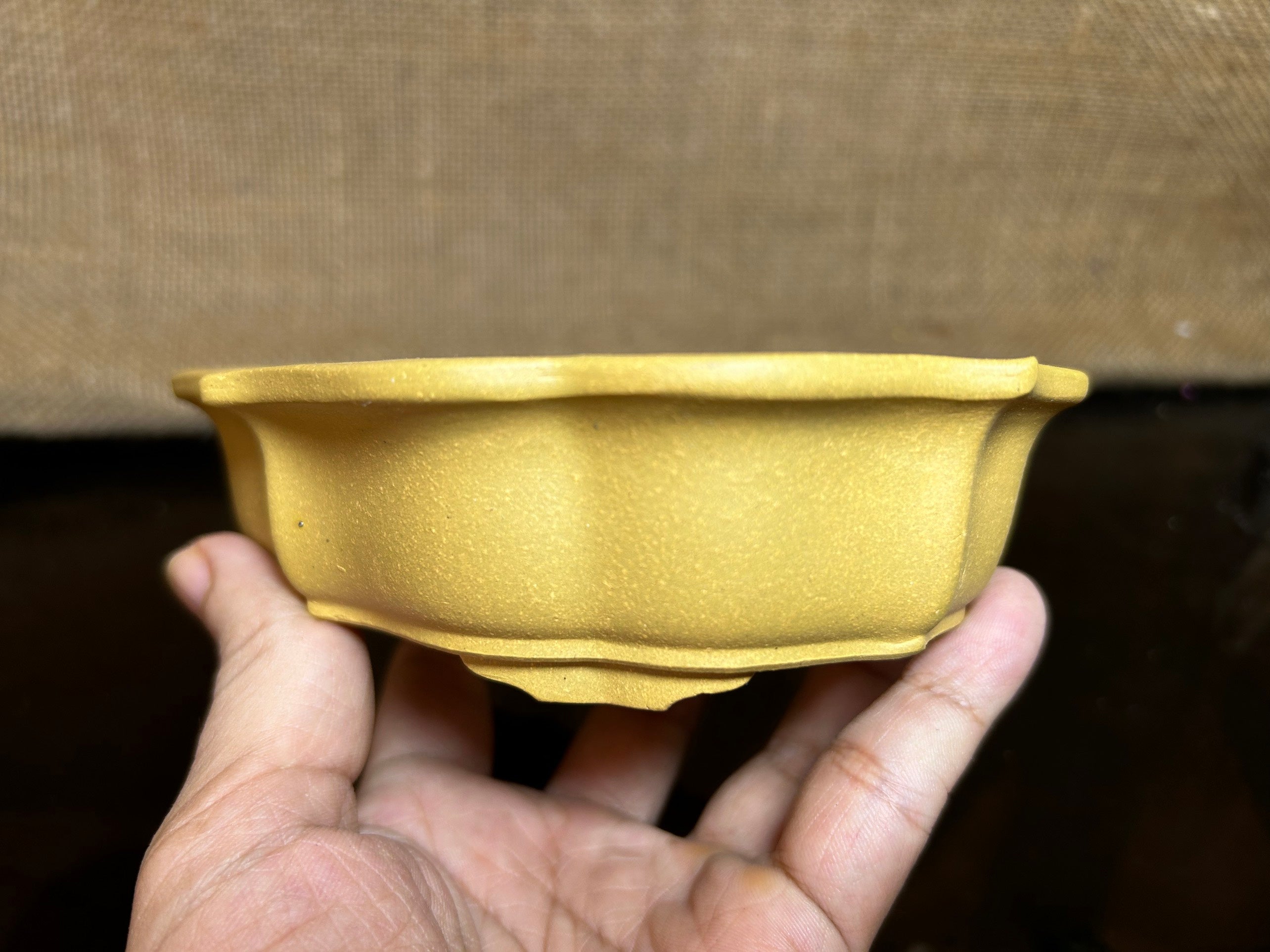 Handmade bonsai  pot, oval pot , cloud shape, Ceramic, Hand-engraved,  size 6.5"