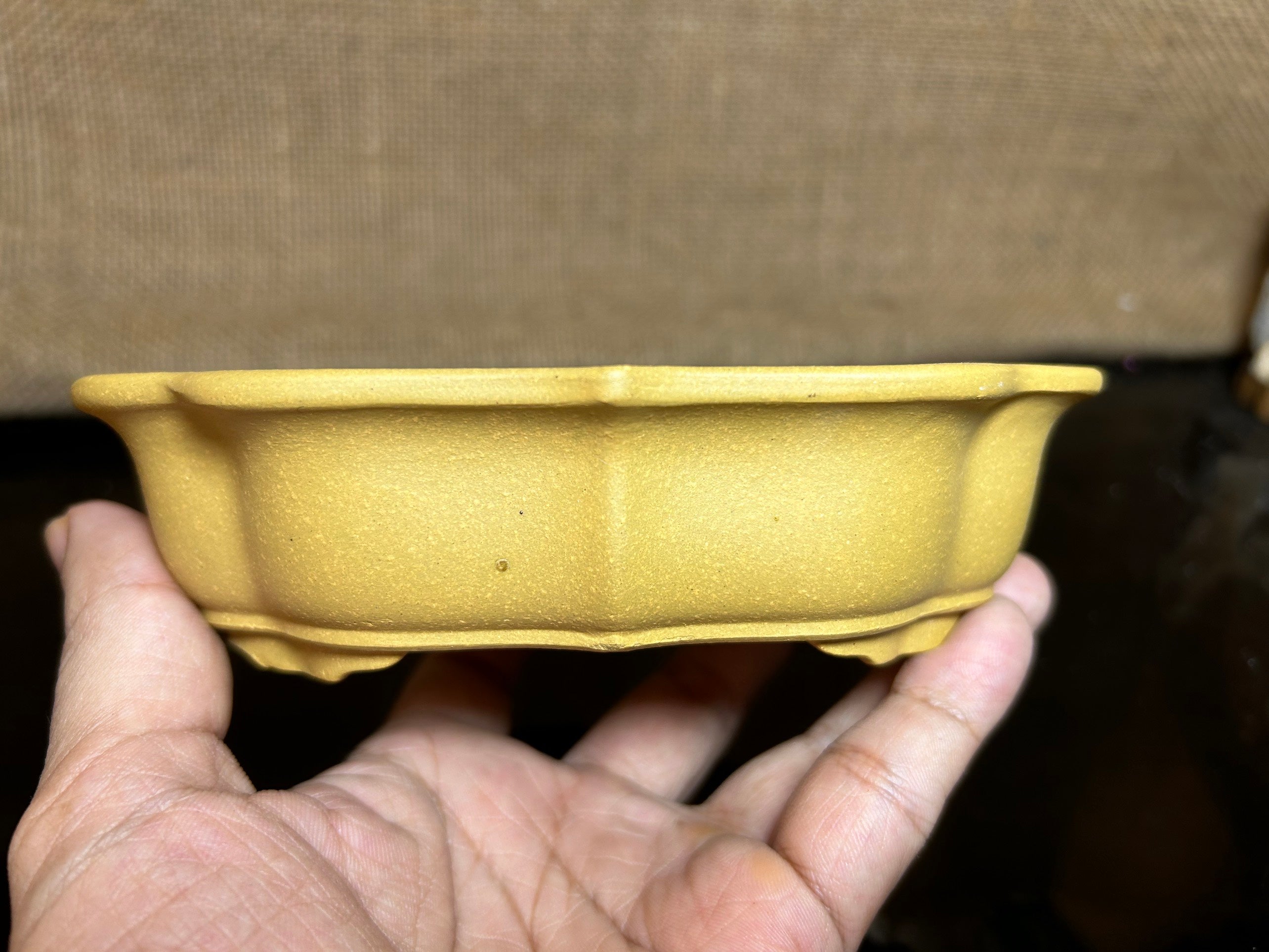 Handmade bonsai  pot, oval pot , cloud shape, Ceramic, Hand-engraved,  size 6.5"