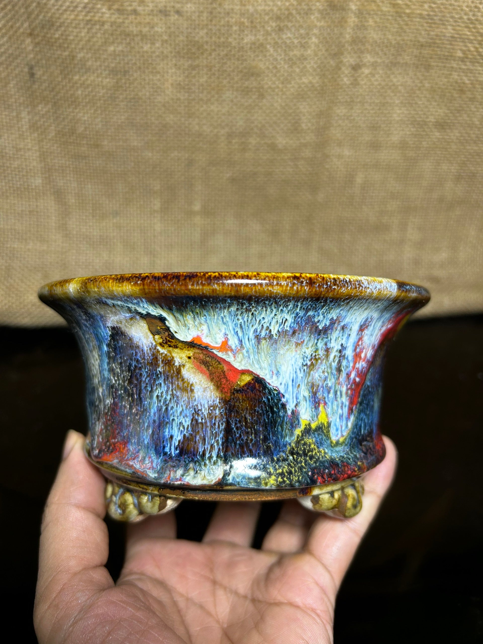 Unique Bonsai tree pot, collection pots , 3 layers of colored glaze,  size 5.5"