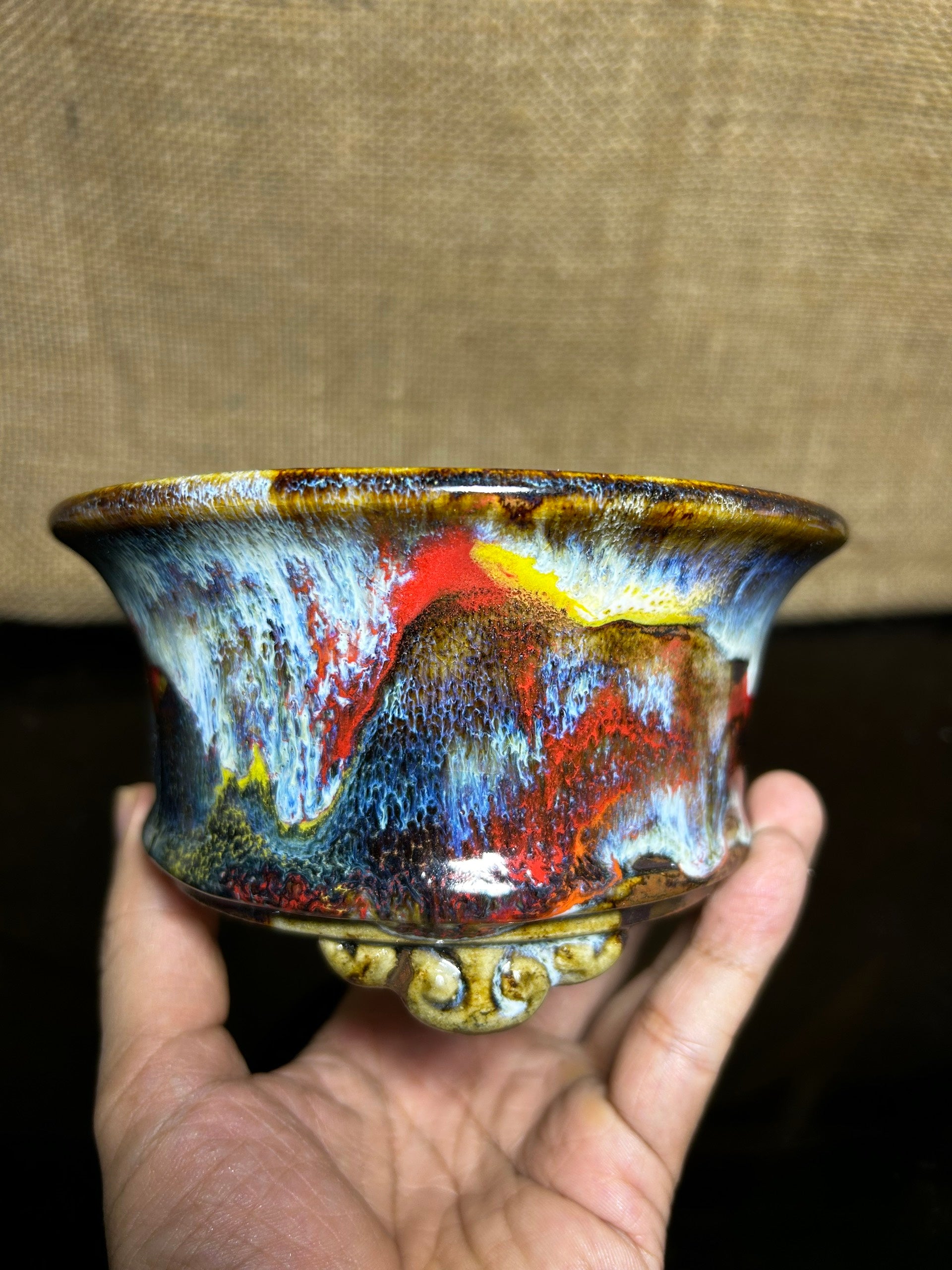 Unique Bonsai tree pot, collection pots , 3 layers of colored glaze,  size 5.5"