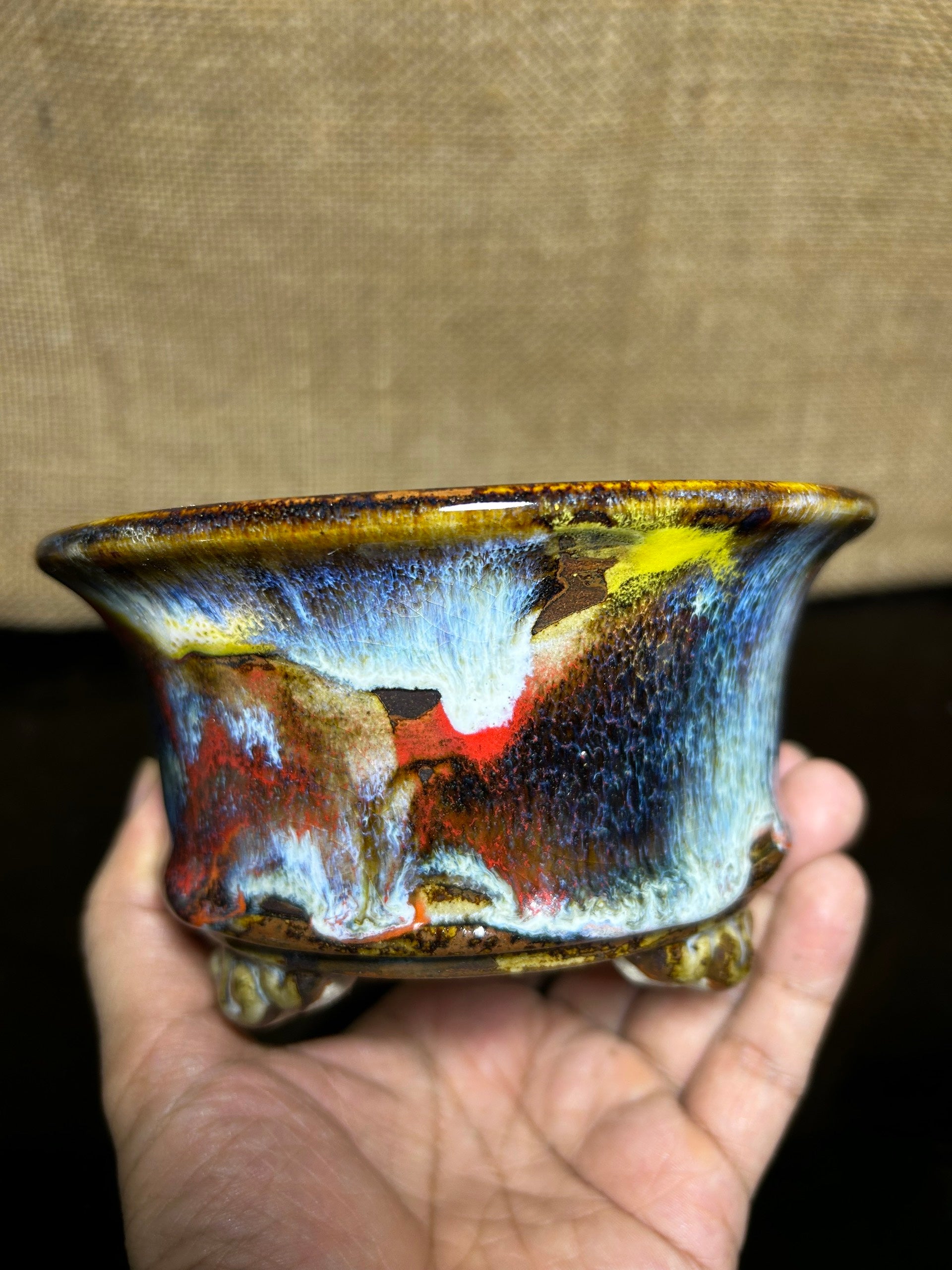 Unique Bonsai tree pot, collection pots , 3 layers of colored glaze,  size 5.5"