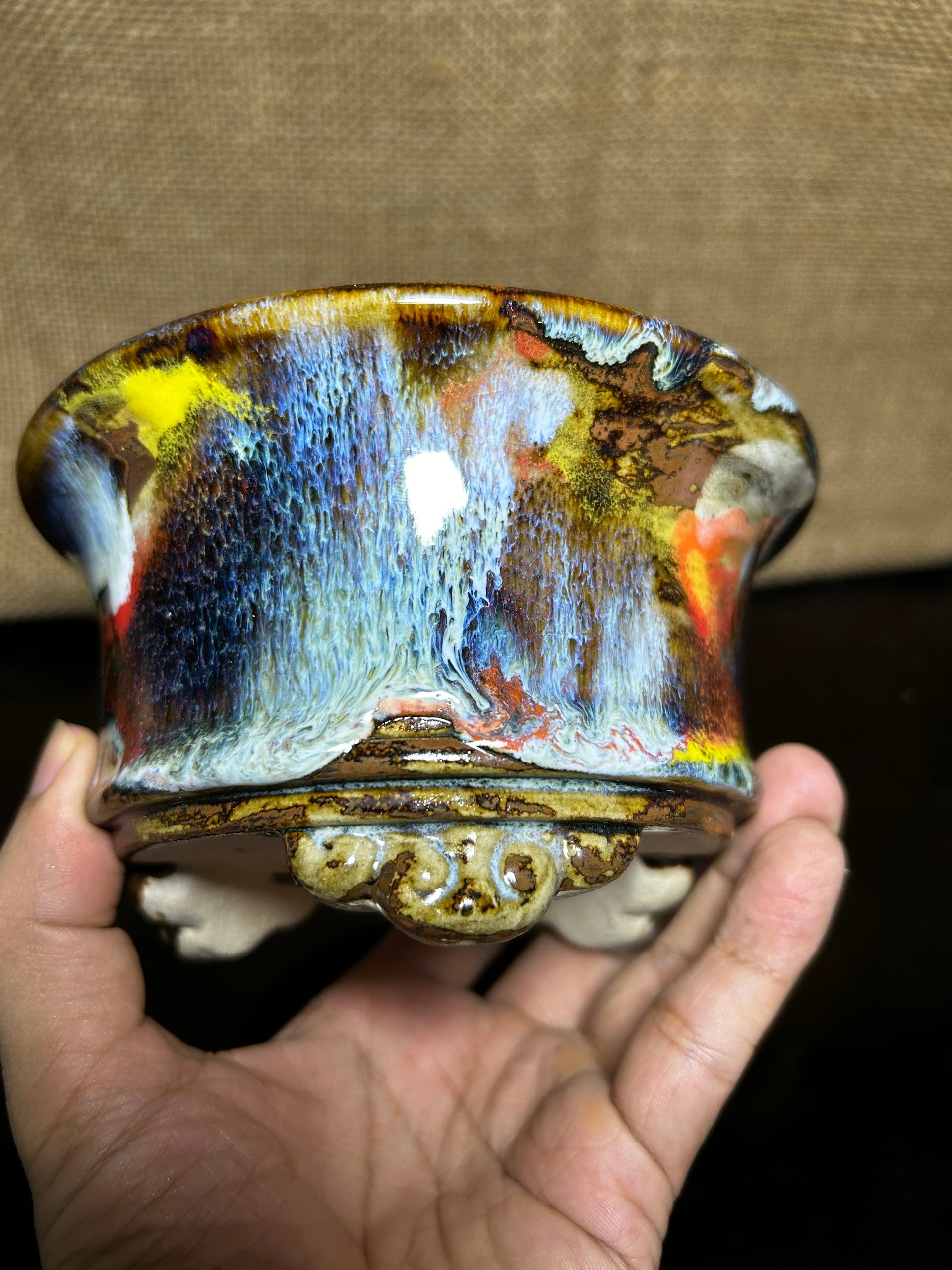 Unique Bonsai tree pot, collection pots , 3 layers of colored glaze,  size 5.5"