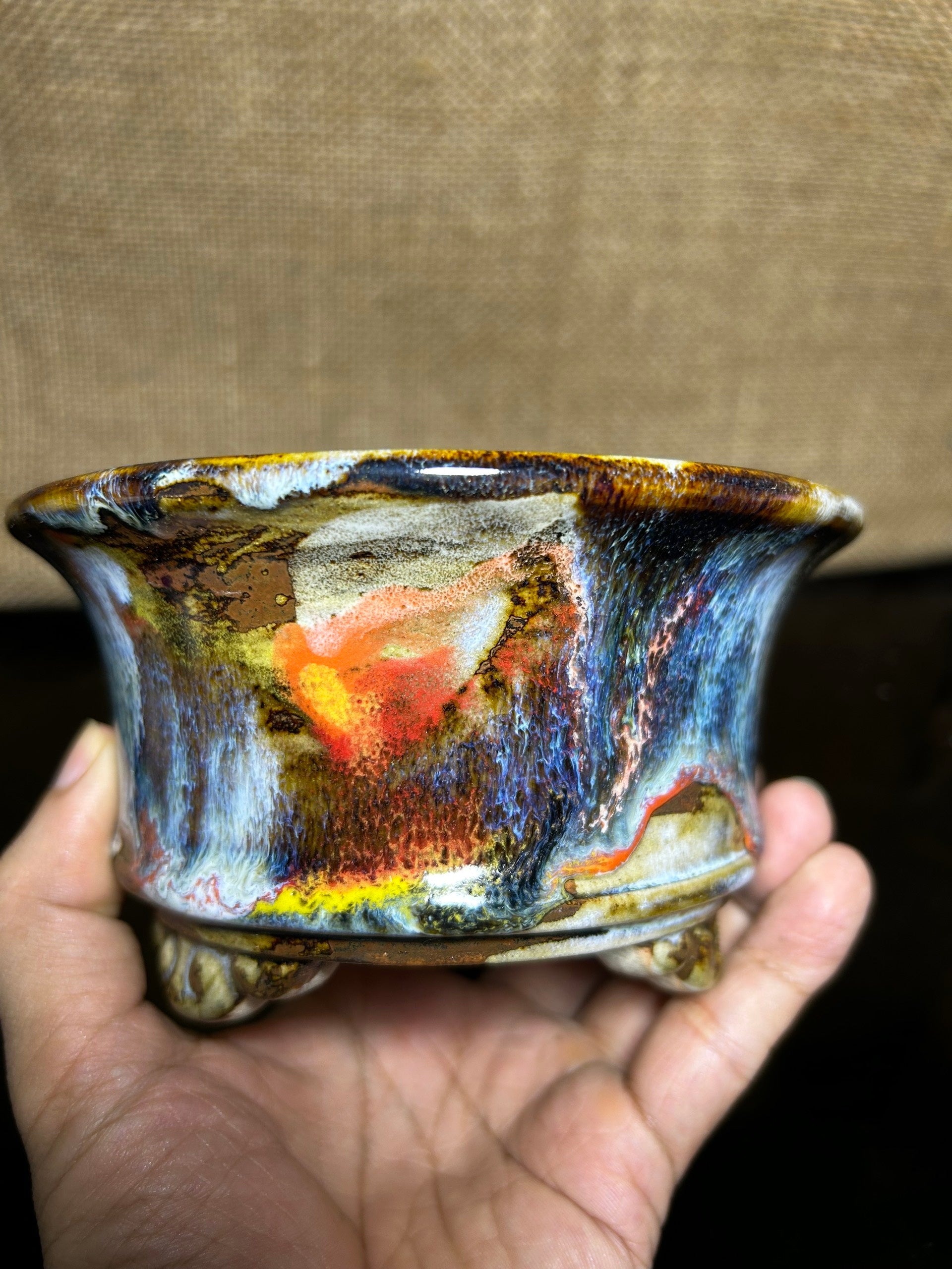 Unique Bonsai tree pot, collection pots , 3 layers of colored glaze,  size 5.5"