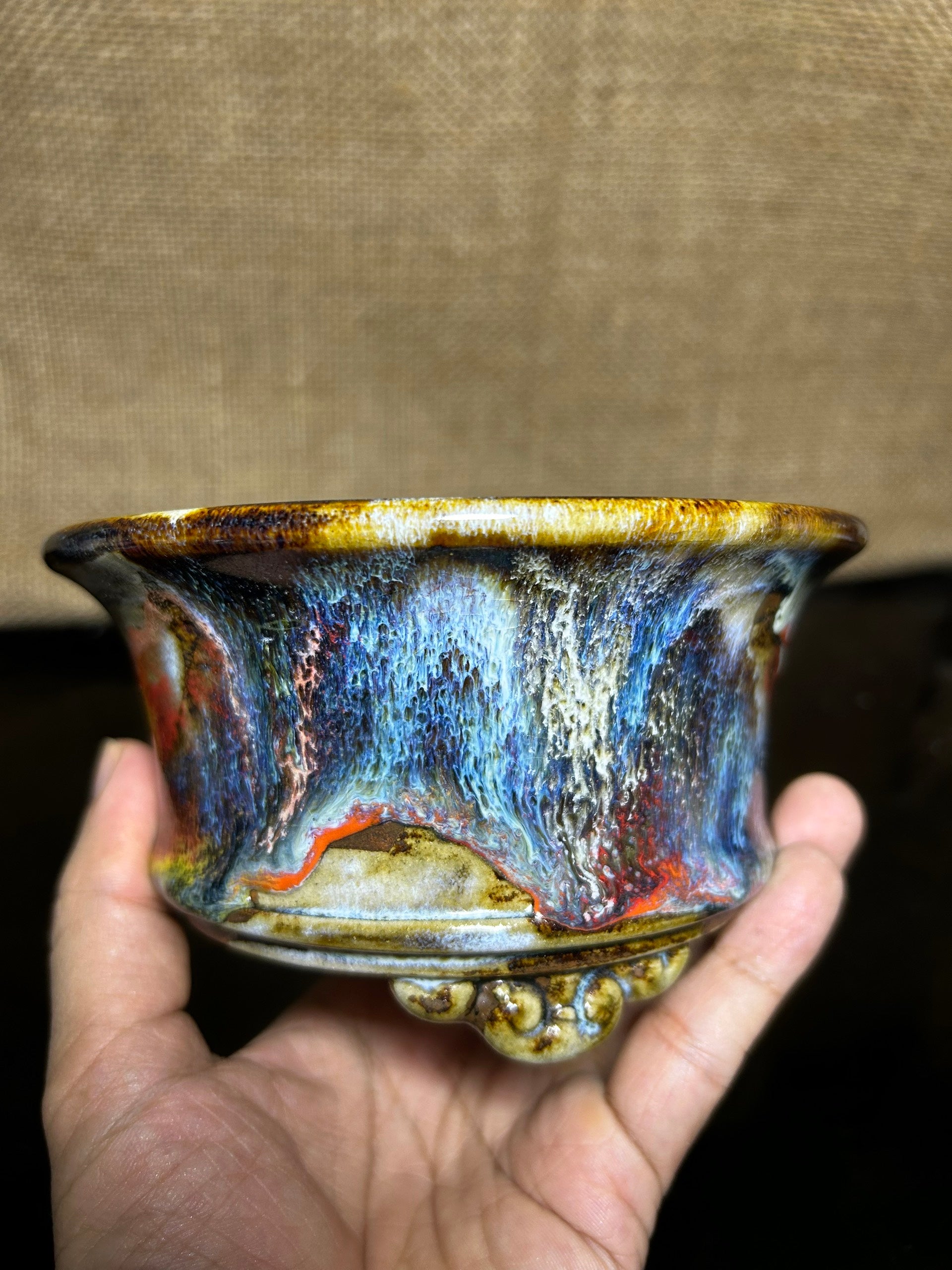 Unique Bonsai tree pot, collection pots , 3 layers of colored glaze,  size 5.5"