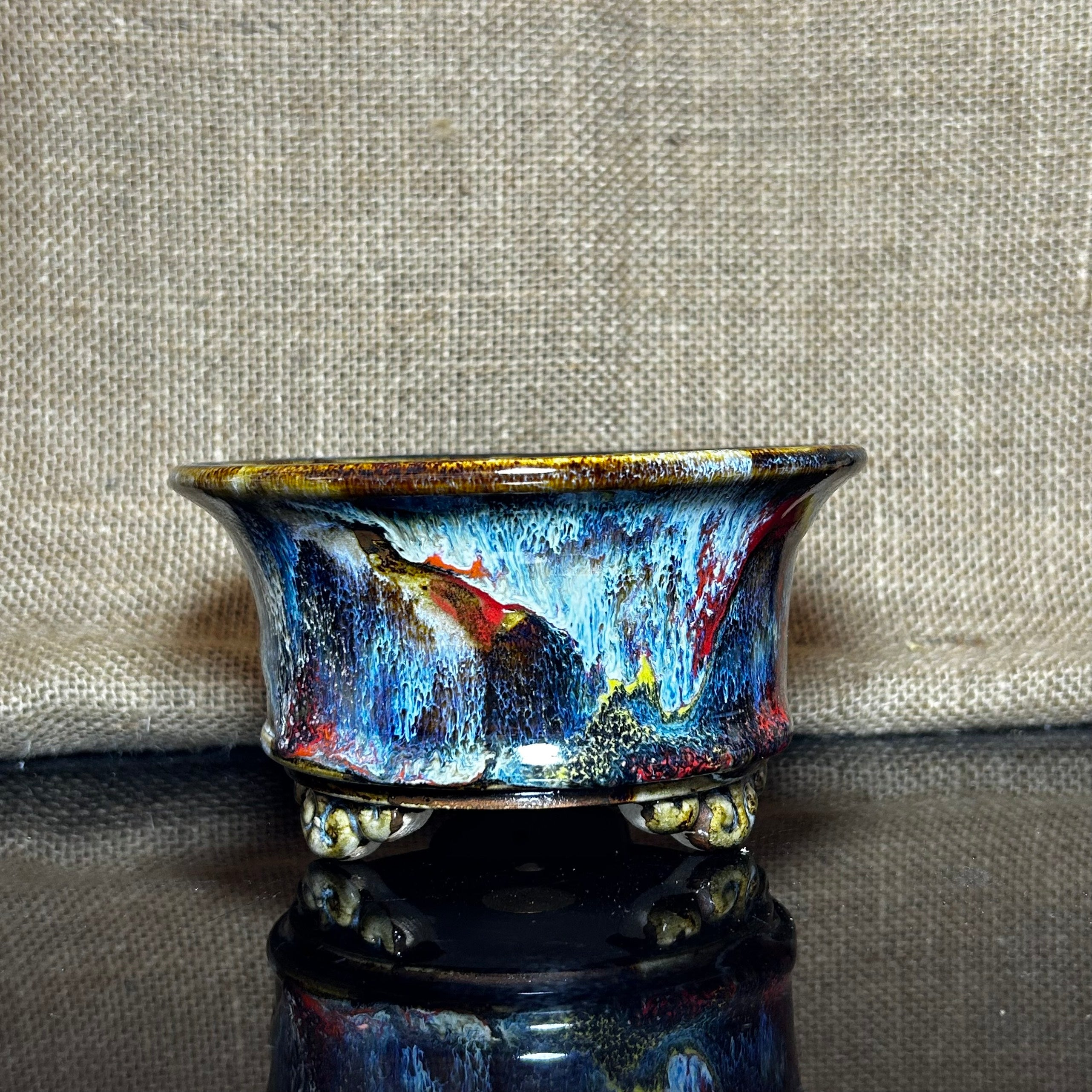 Unique Bonsai tree pot, collection pots , 3 layers of colored glaze,  size 5.5"