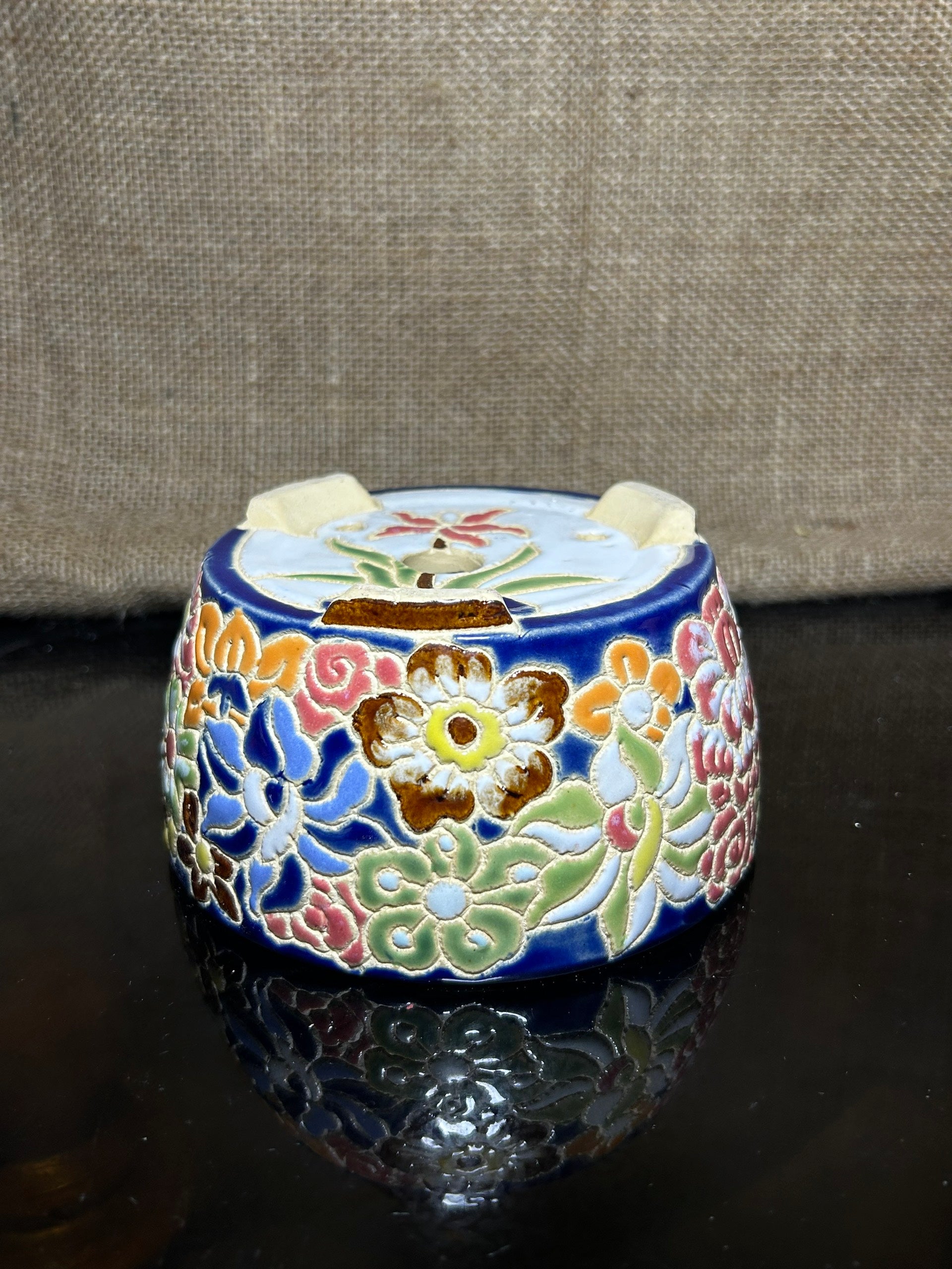 Unique Bonsai tree pot, colorful flower carving and craft,  size 5.5"