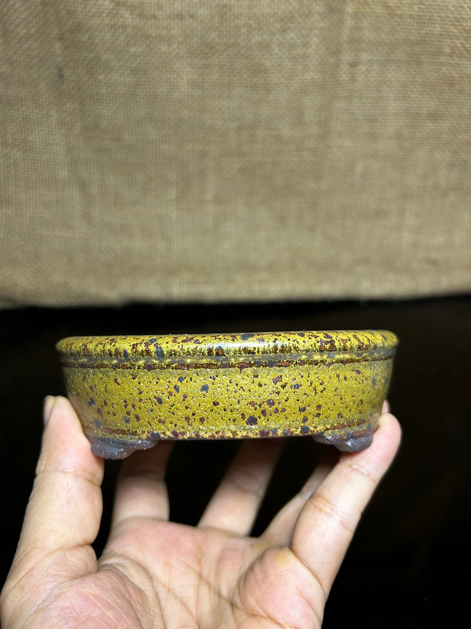 Handmade Glazed Ceramic Bonsai Pot: Oval Shape, Unique Color, 4.6 inch
