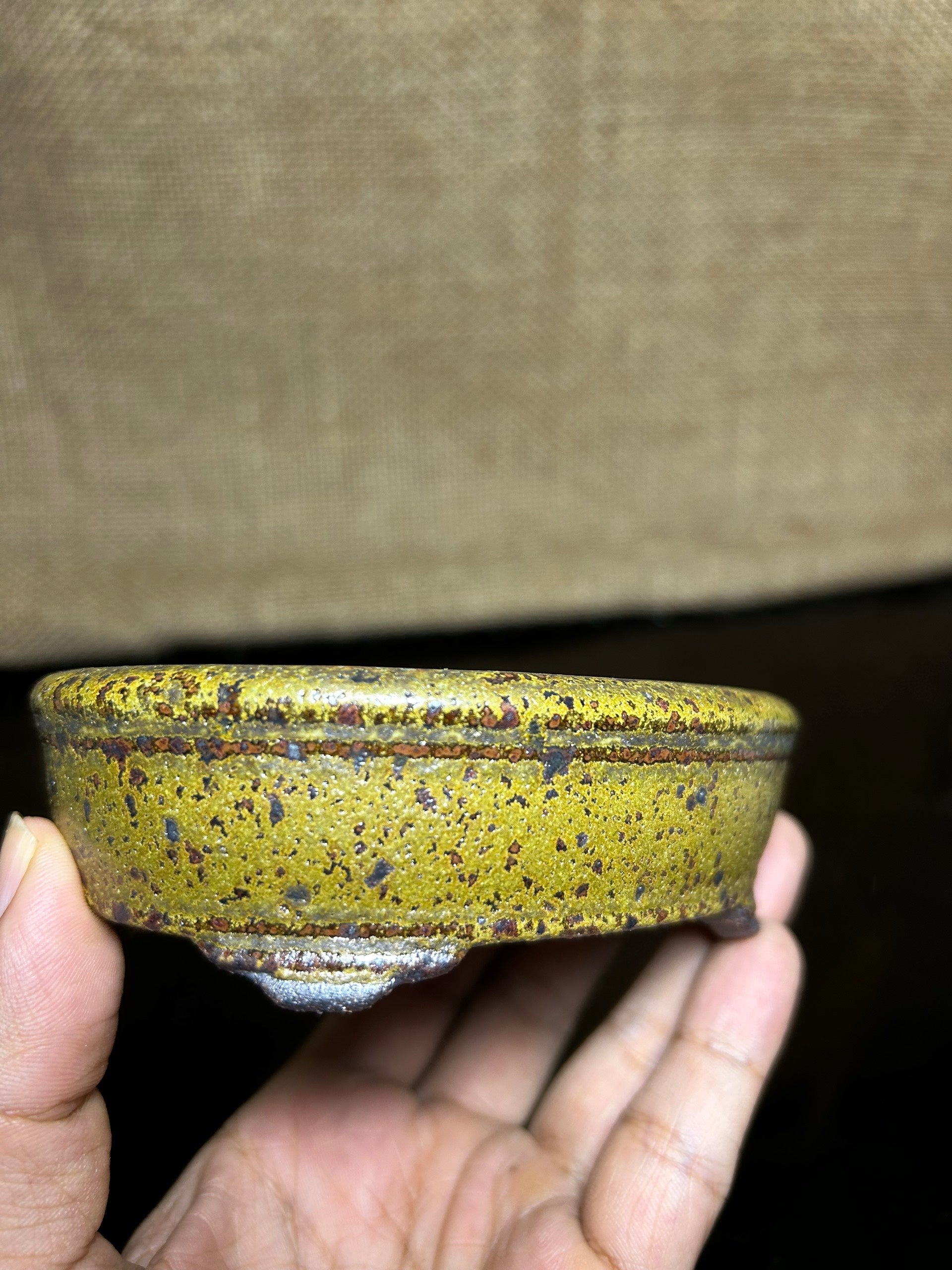 Handmade Glazed Ceramic Bonsai Pot: Oval Shape, Unique Color, 4.6 inch
