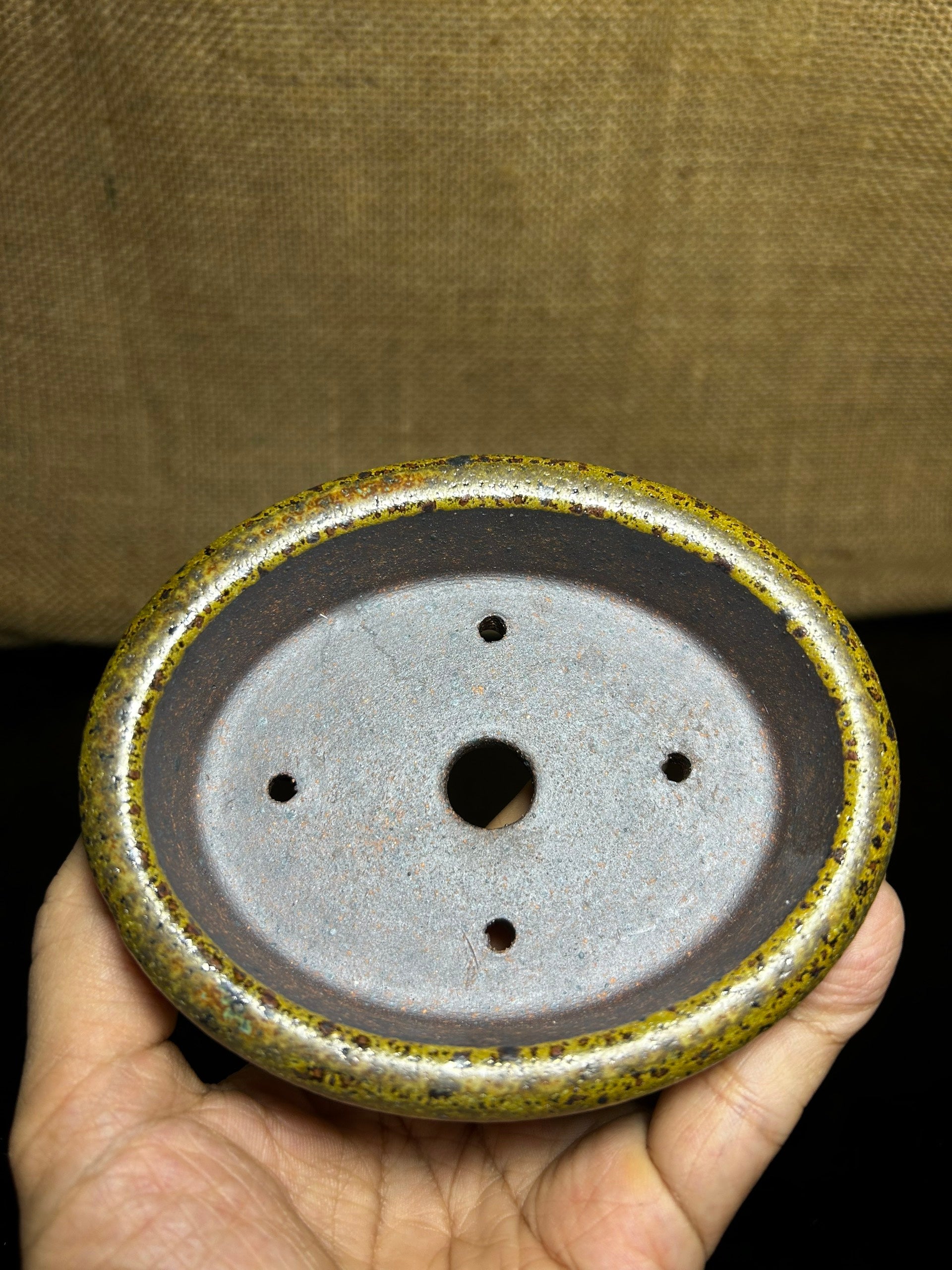 Handmade Glazed Ceramic Bonsai Pot: Oval Shape, Unique Color, 4.6 inch