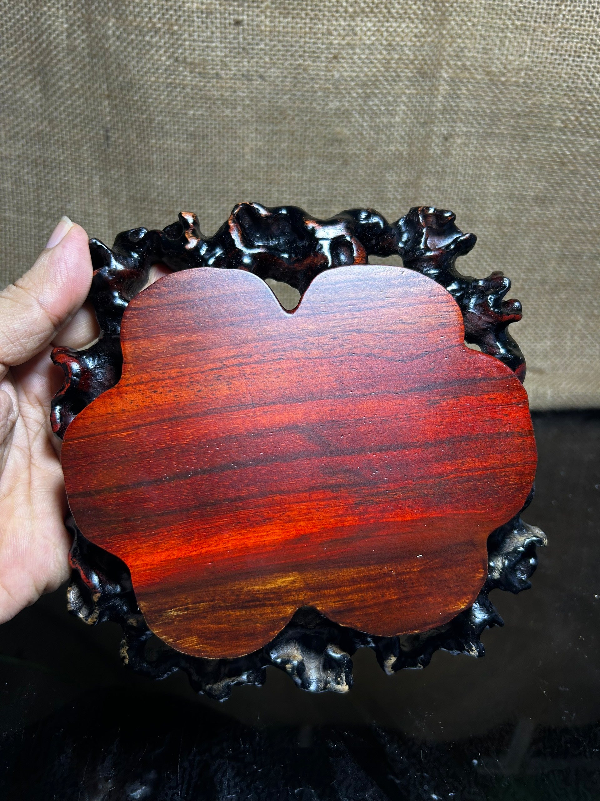 Wooden stand with Padauk, display stand,  pattern sculpture handmade, size 6"
