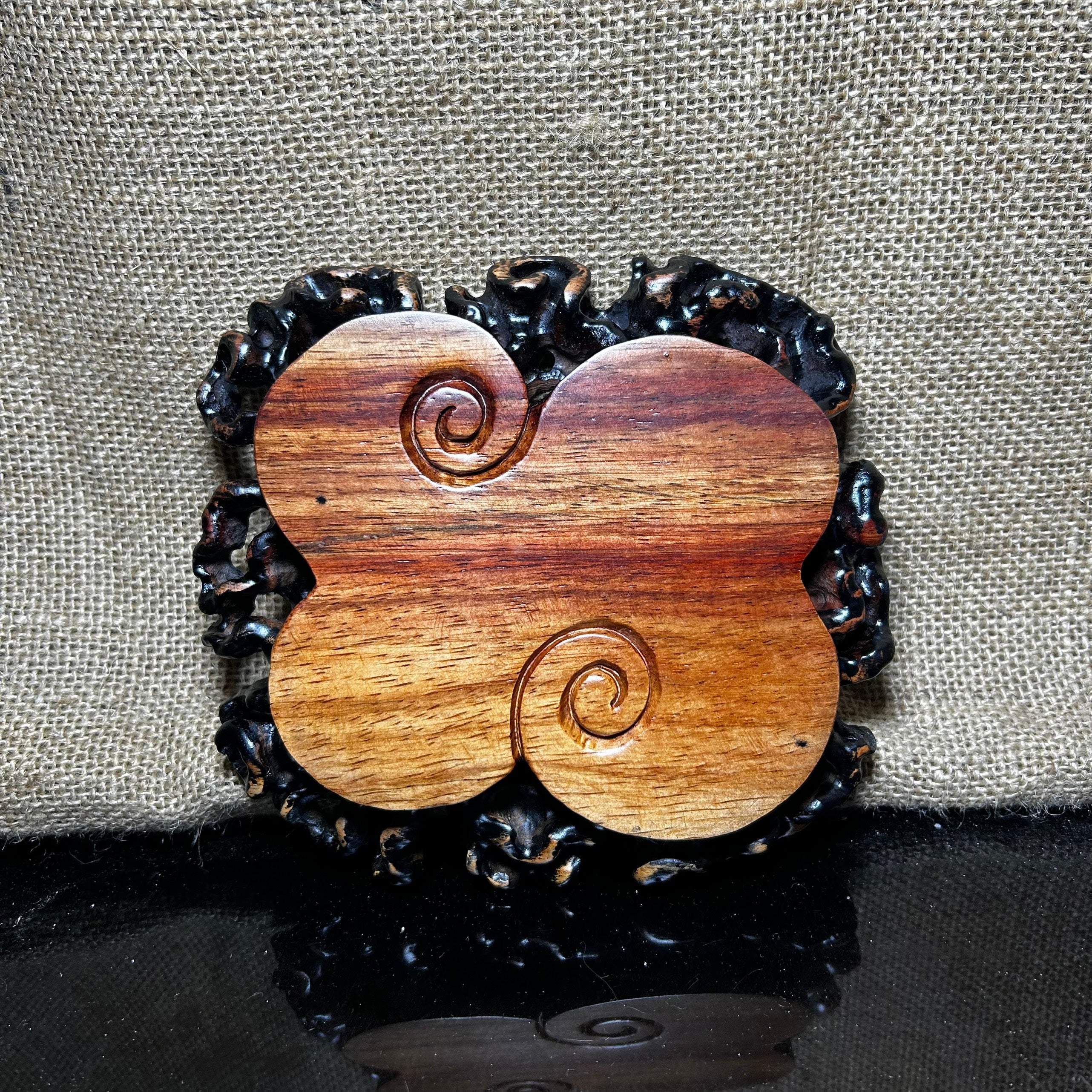 Wooden stand with Padauk, display stand,  pattern sculpture handmade, size 6.5"