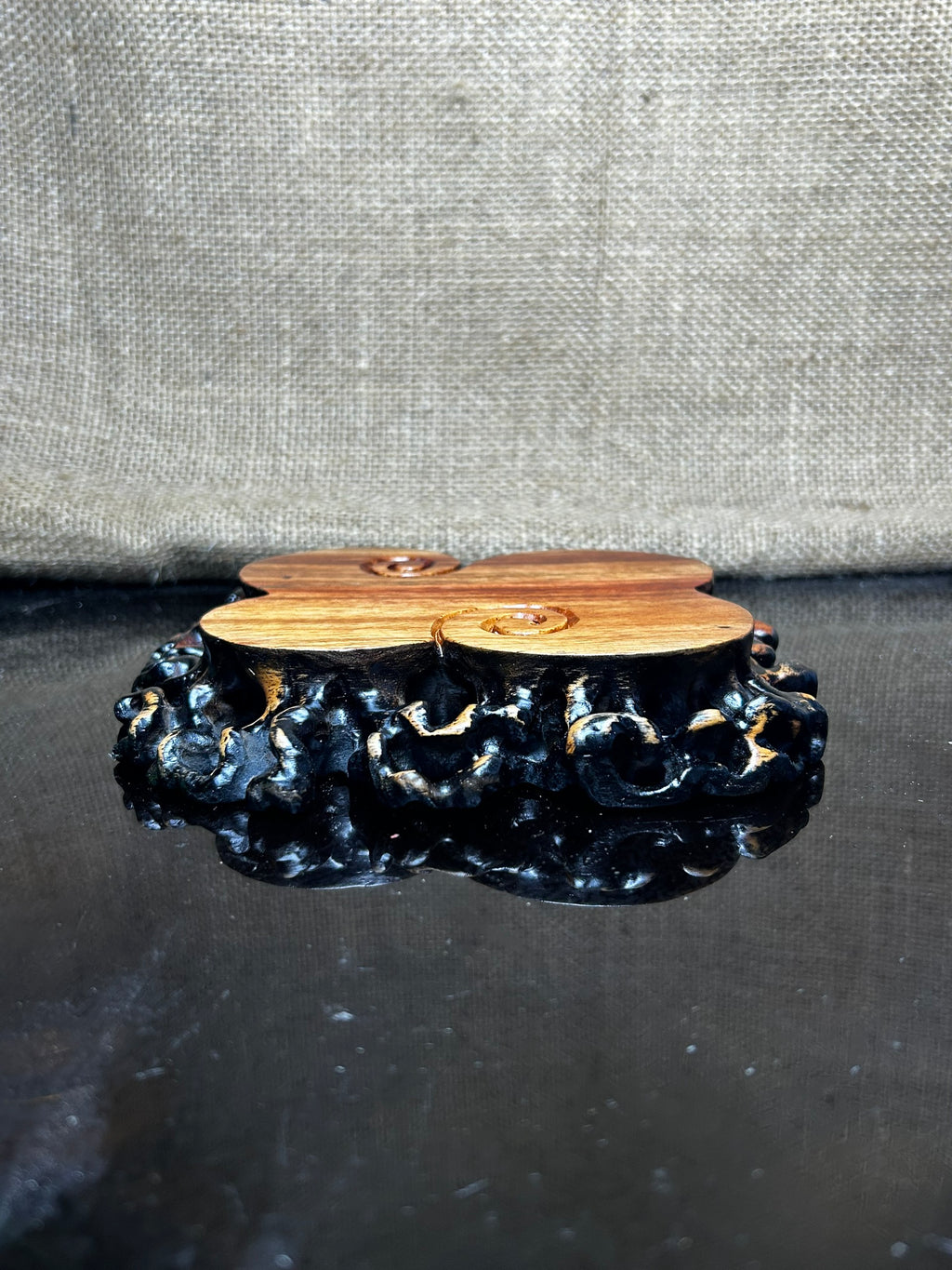 Wooden stand with Padauk, display stand,  pattern sculpture handmade, size 6.5"