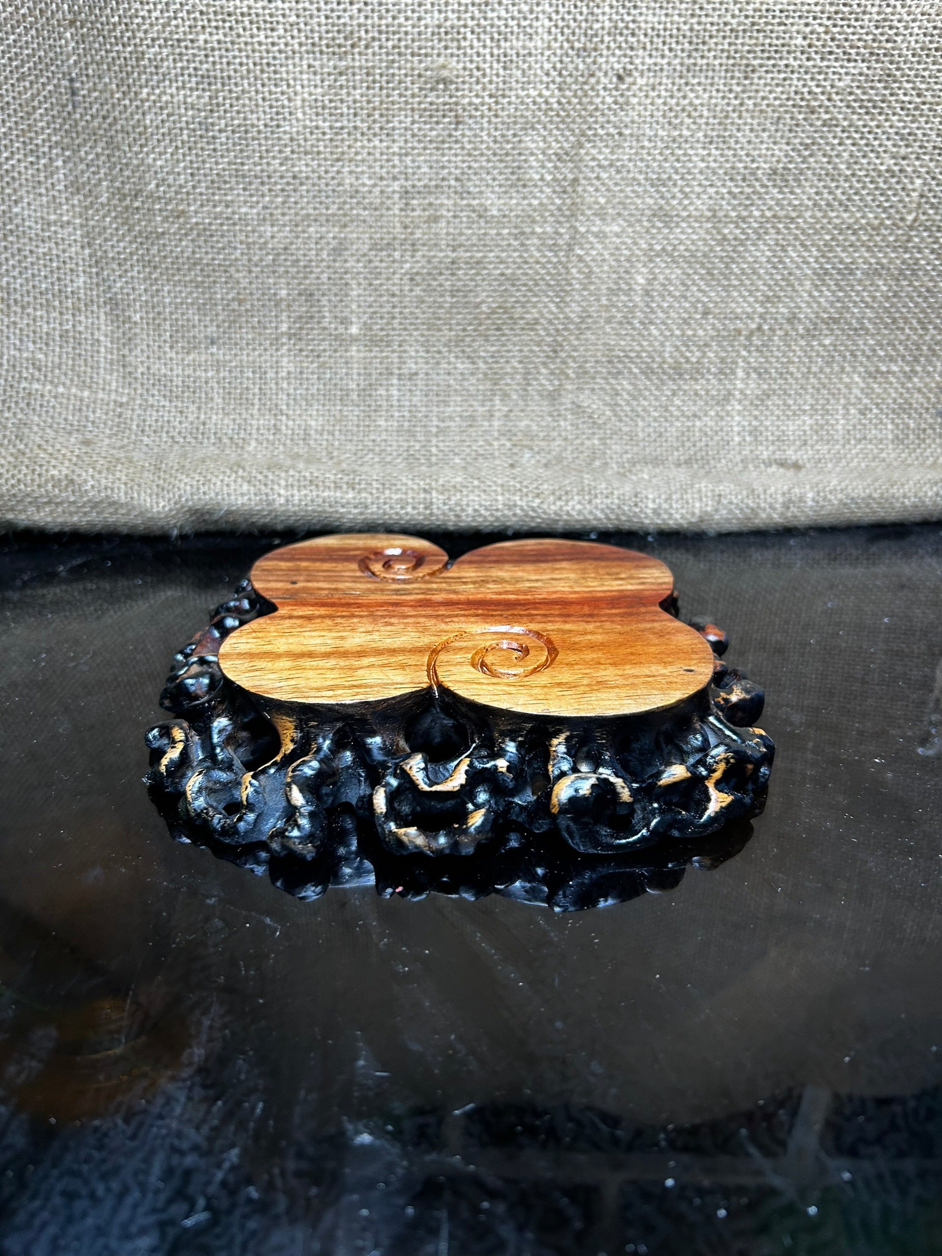Wooden stand with Padauk, display stand,  pattern sculpture handmade, size 6.5"