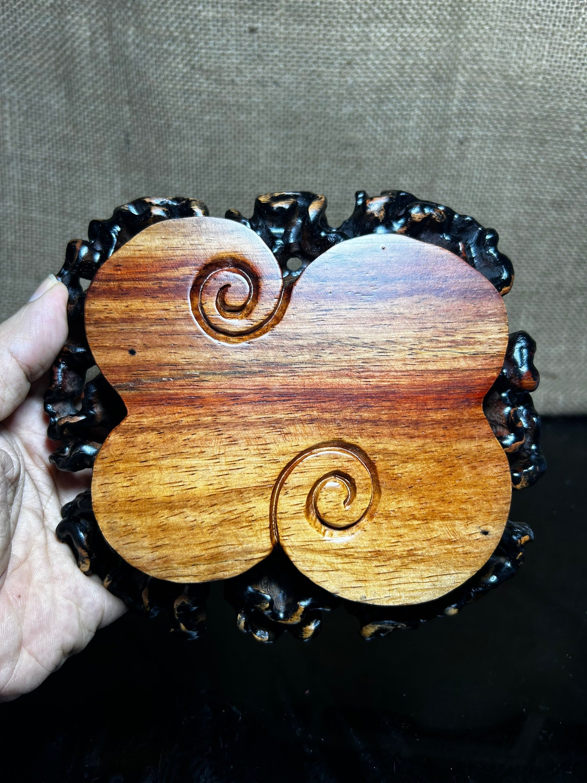 Wooden stand with Padauk, display stand,  pattern sculpture handmade, size 6.5"