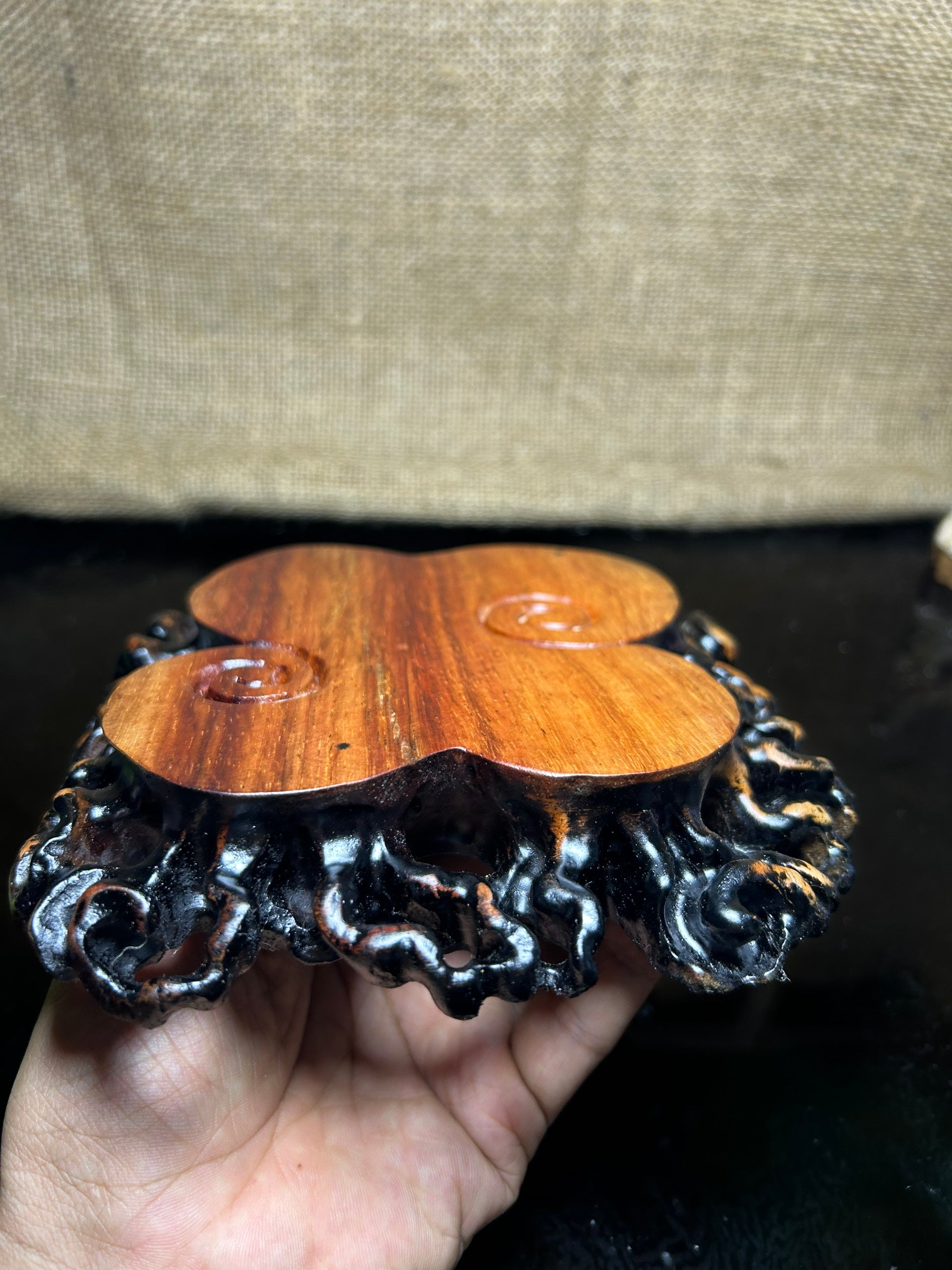 Wooden stand with Padauk, display stand,  pattern sculpture handmade, size 6.5"
