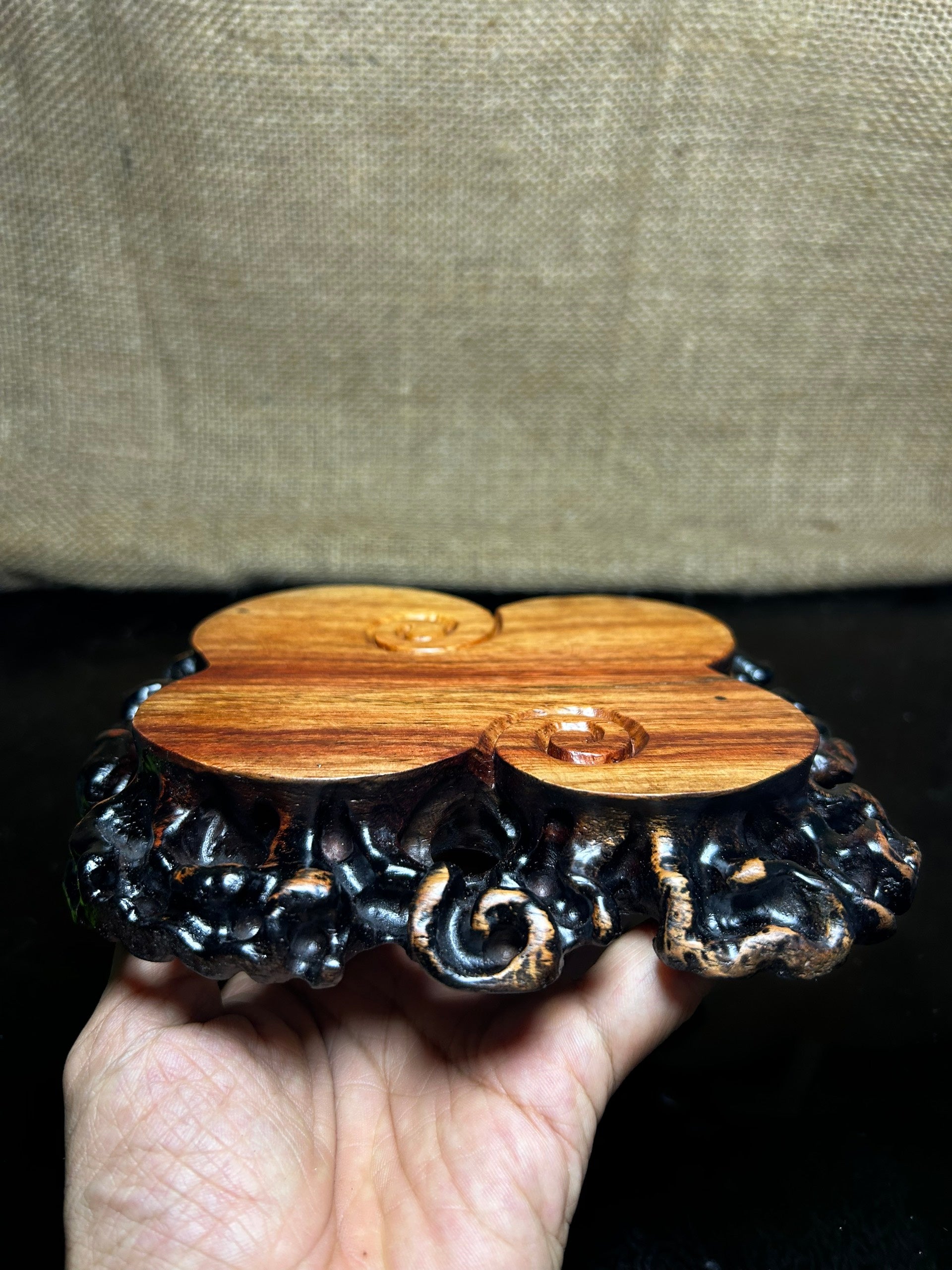 Wooden stand with Padauk, display stand,  pattern sculpture handmade, size 6.5"