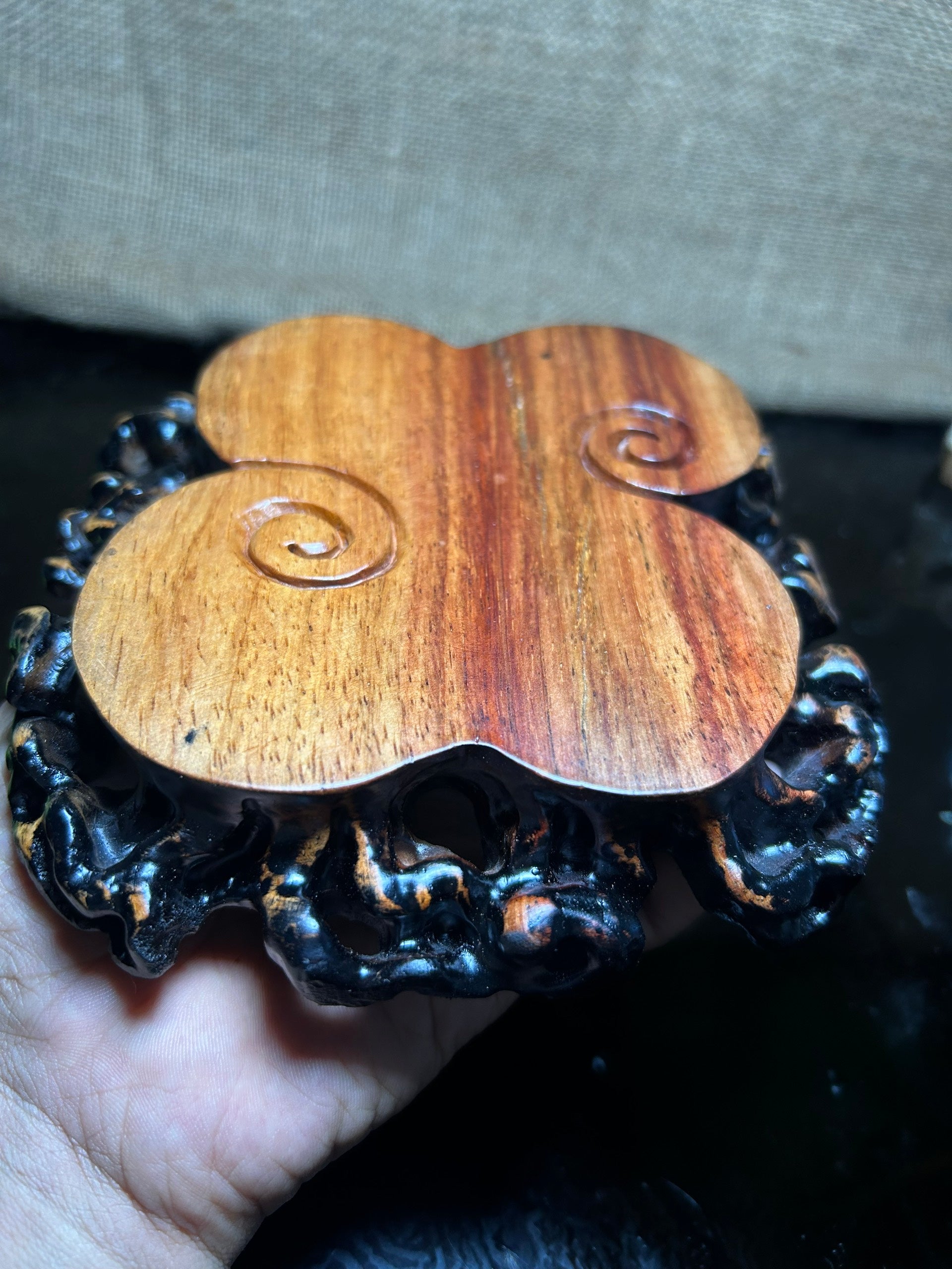 Wooden stand with Padauk, display stand,  pattern sculpture handmade, size 6.5"