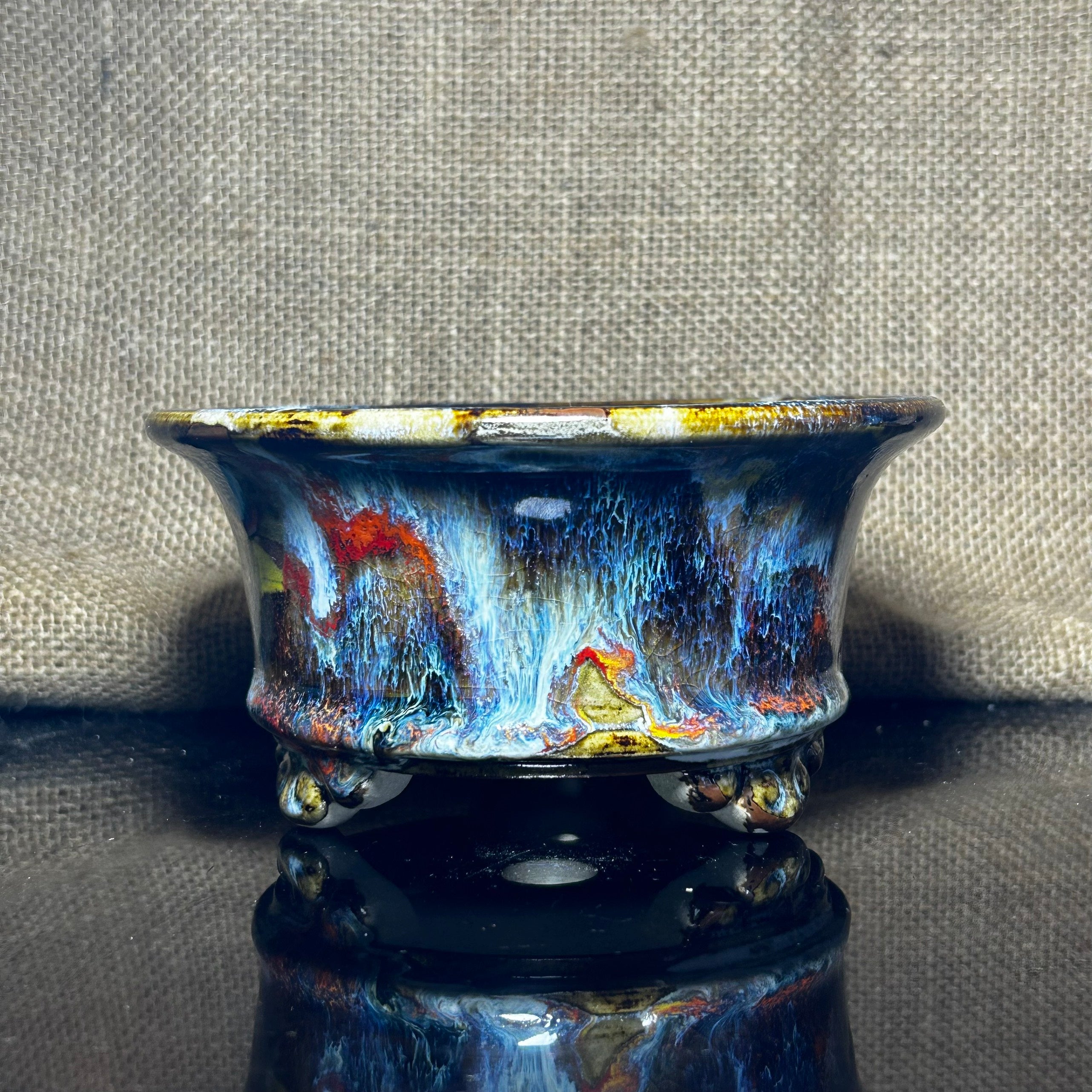 Unique Bonsai tree pot, collection pots , multi layer colored glaze,  size 5.5"