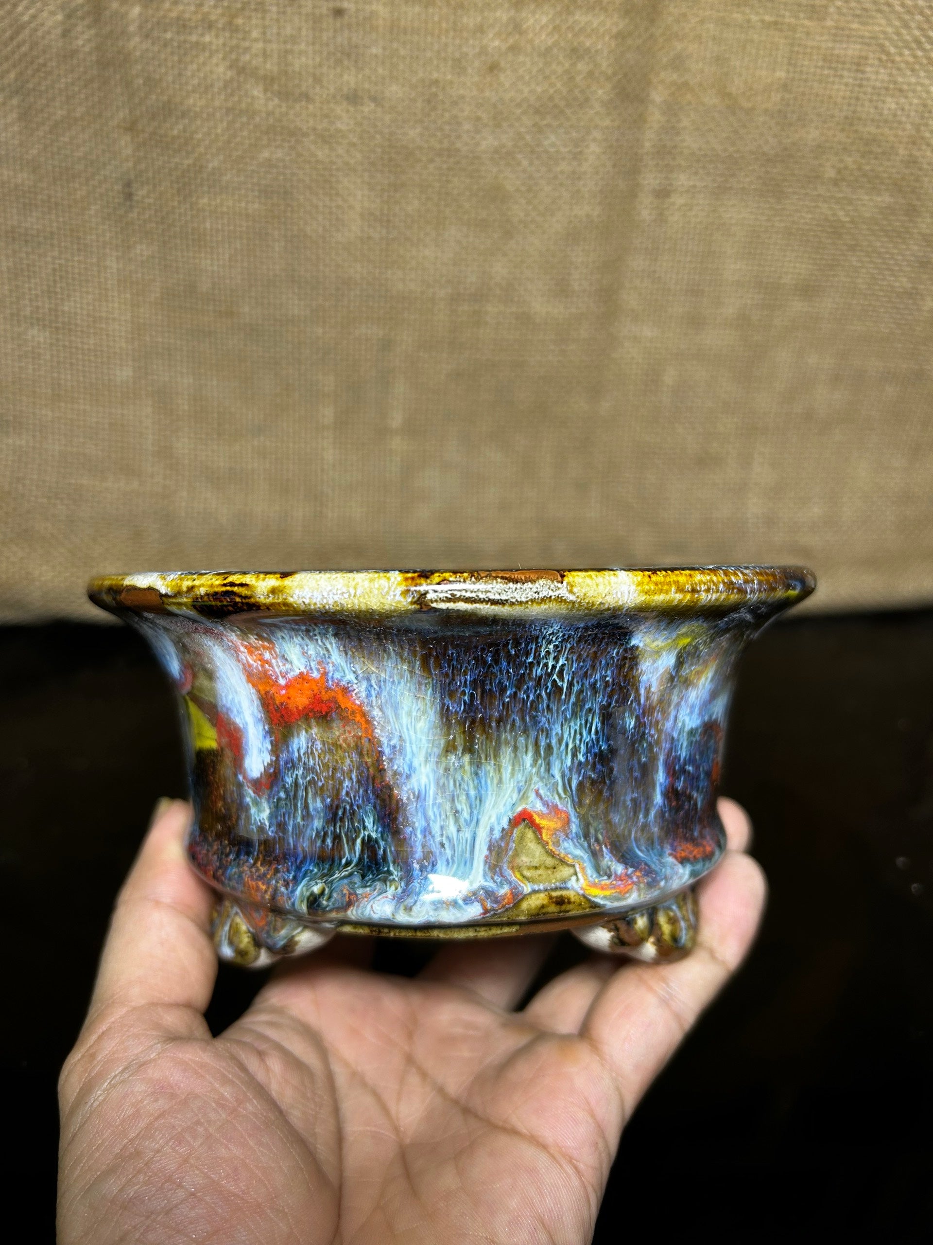 Unique Bonsai tree pot, collection pots , multi layer colored glaze,  size 5.5"