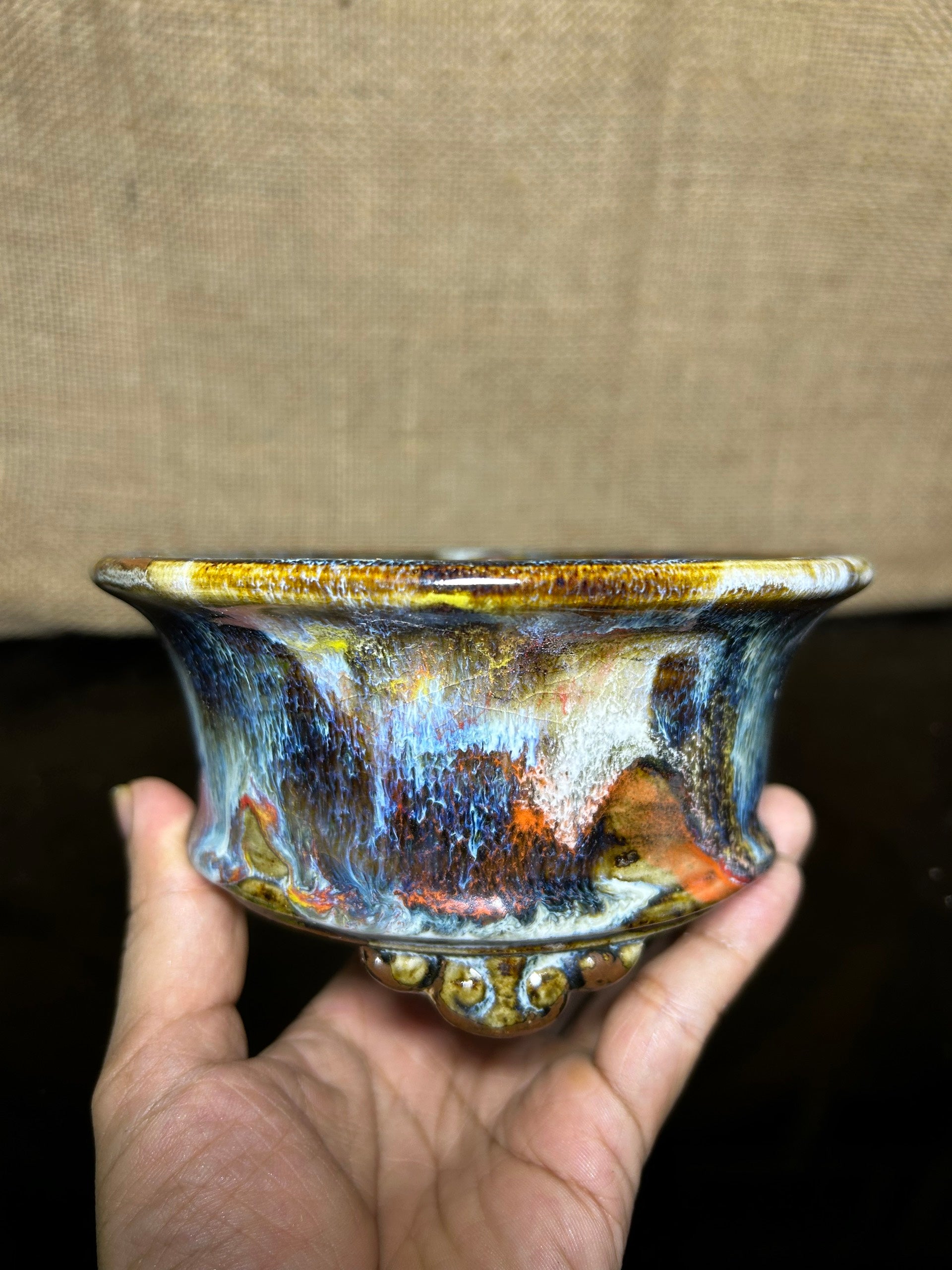 Unique Bonsai tree pot, collection pots , multi layer colored glaze,  size 5.5"