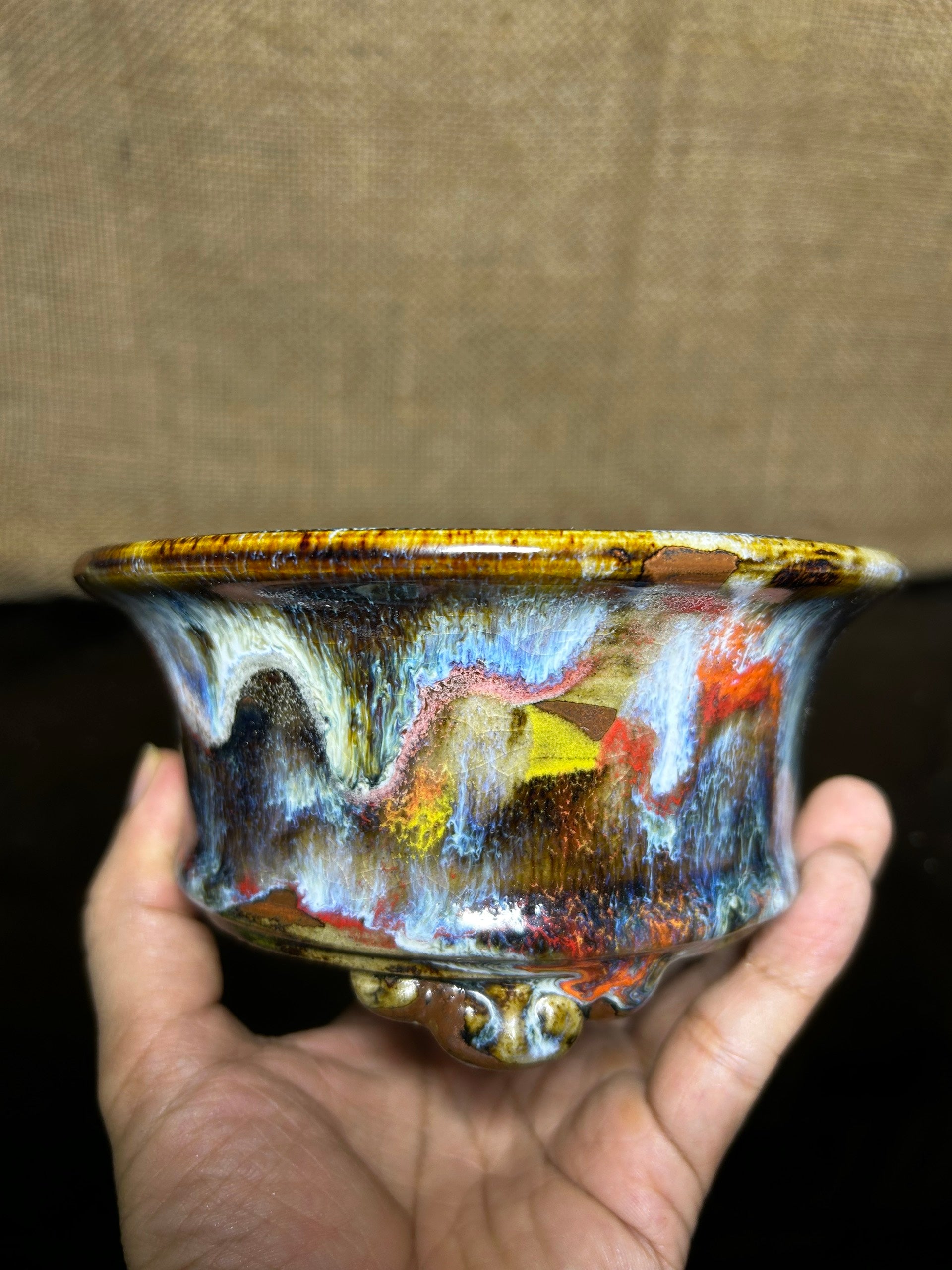 Unique Bonsai tree pot, collection pots , multi layer colored glaze,  size 5.5"
