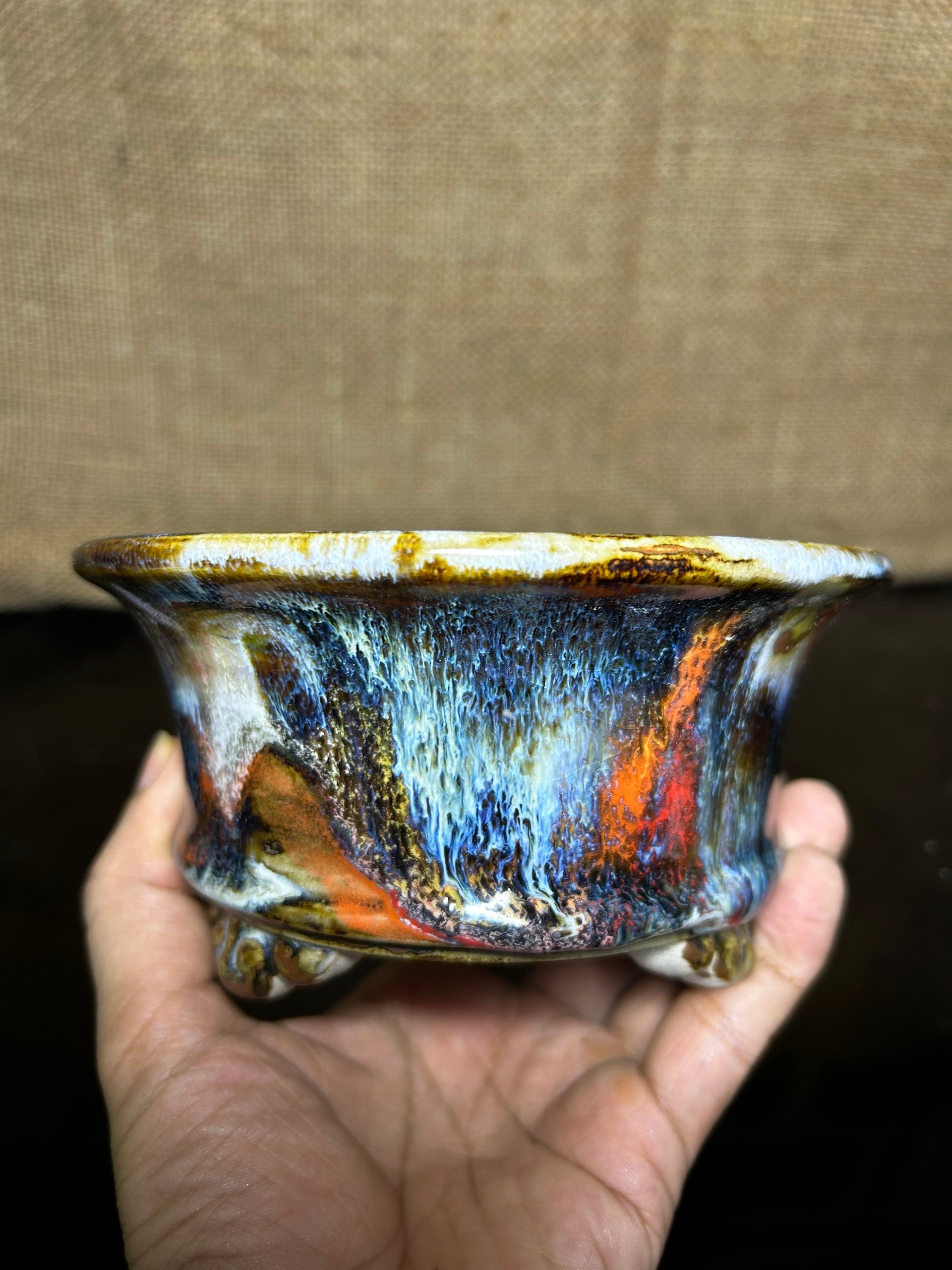 Unique Bonsai tree pot, collection pots , multi layer colored glaze,  size 5.5"
