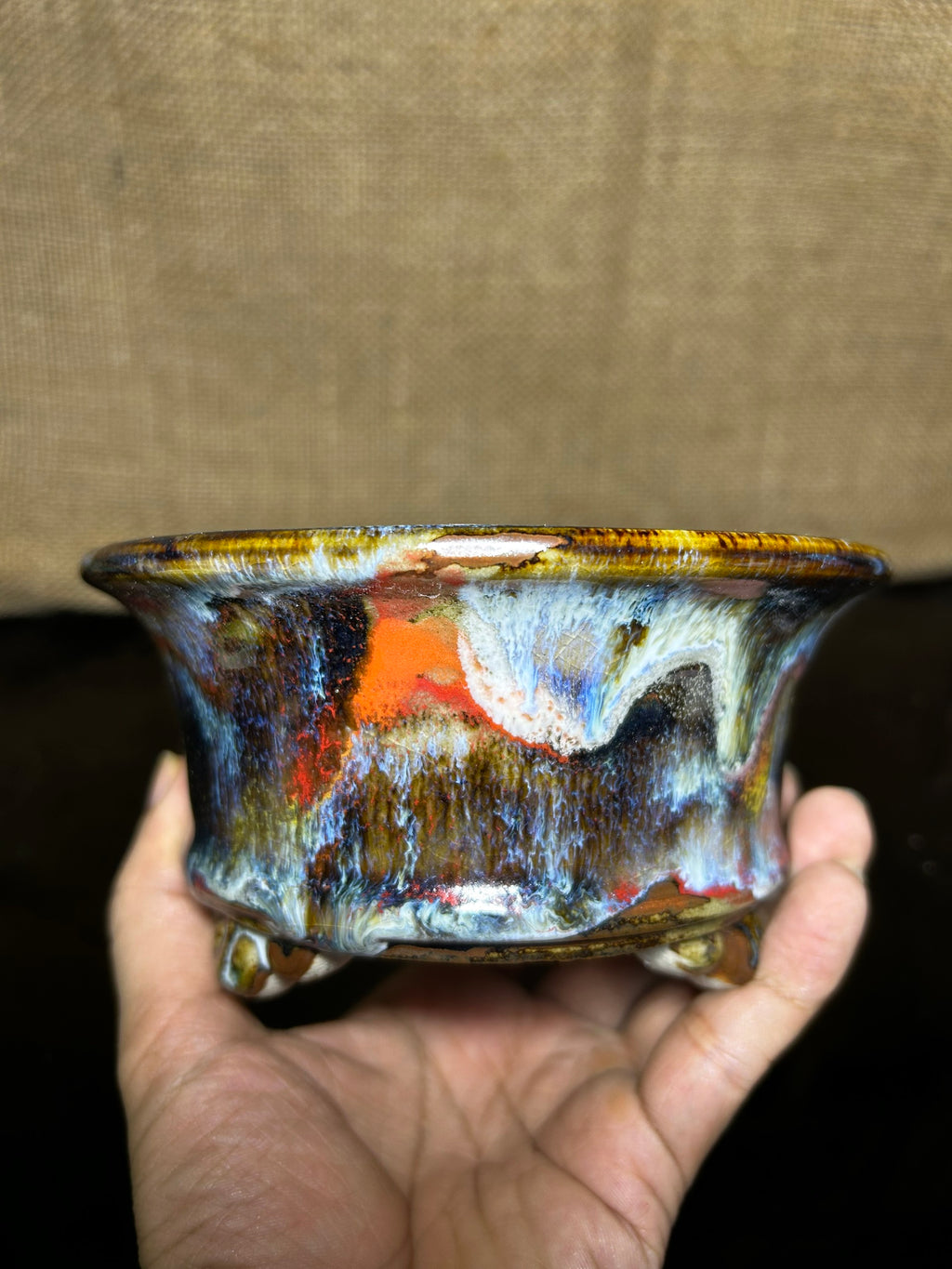 Unique Bonsai tree pot, collection pots , multi layer colored glaze,  size 5.5"