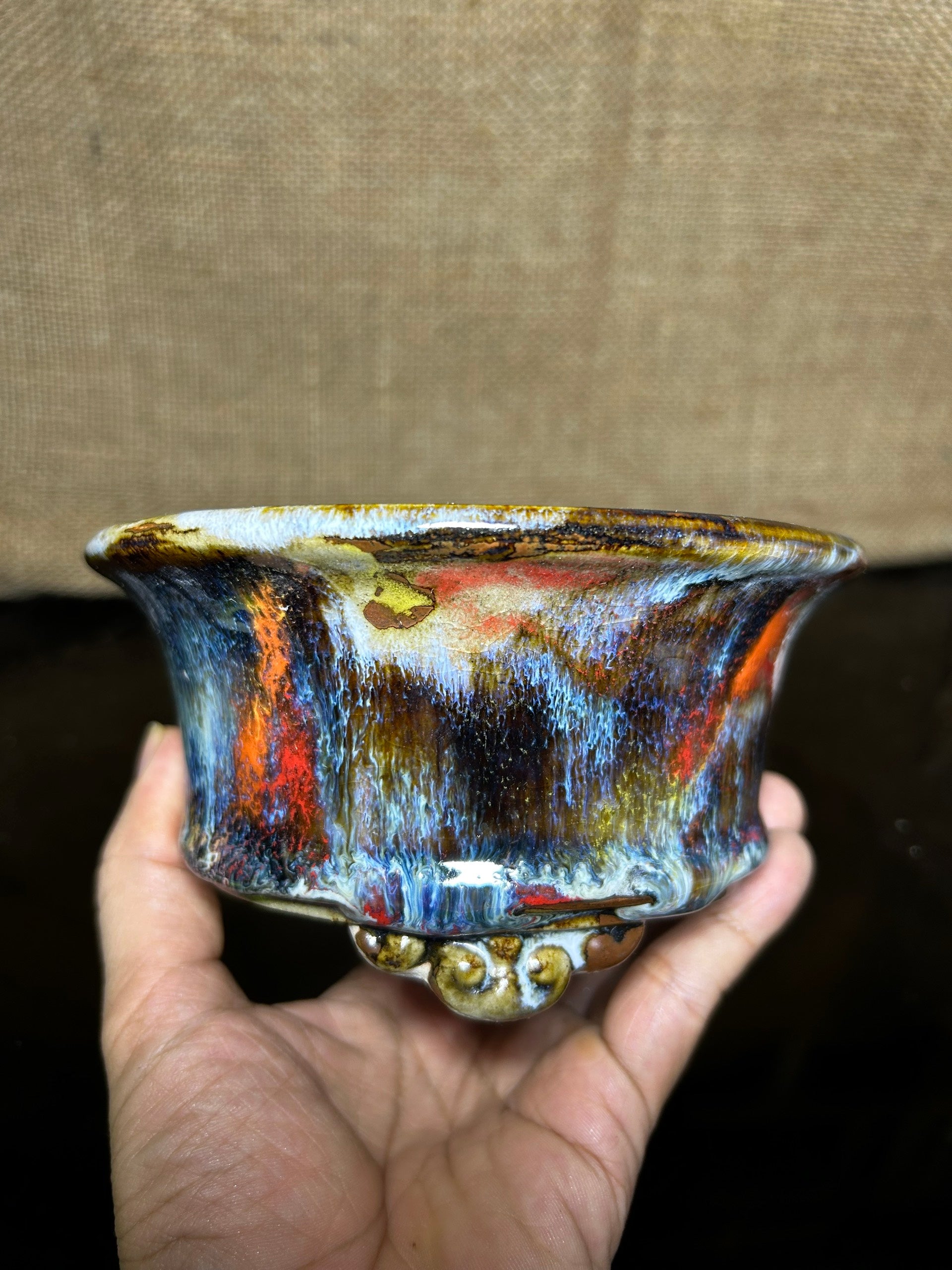 Unique Bonsai tree pot, collection pots , multi layer colored glaze,  size 5.5"
