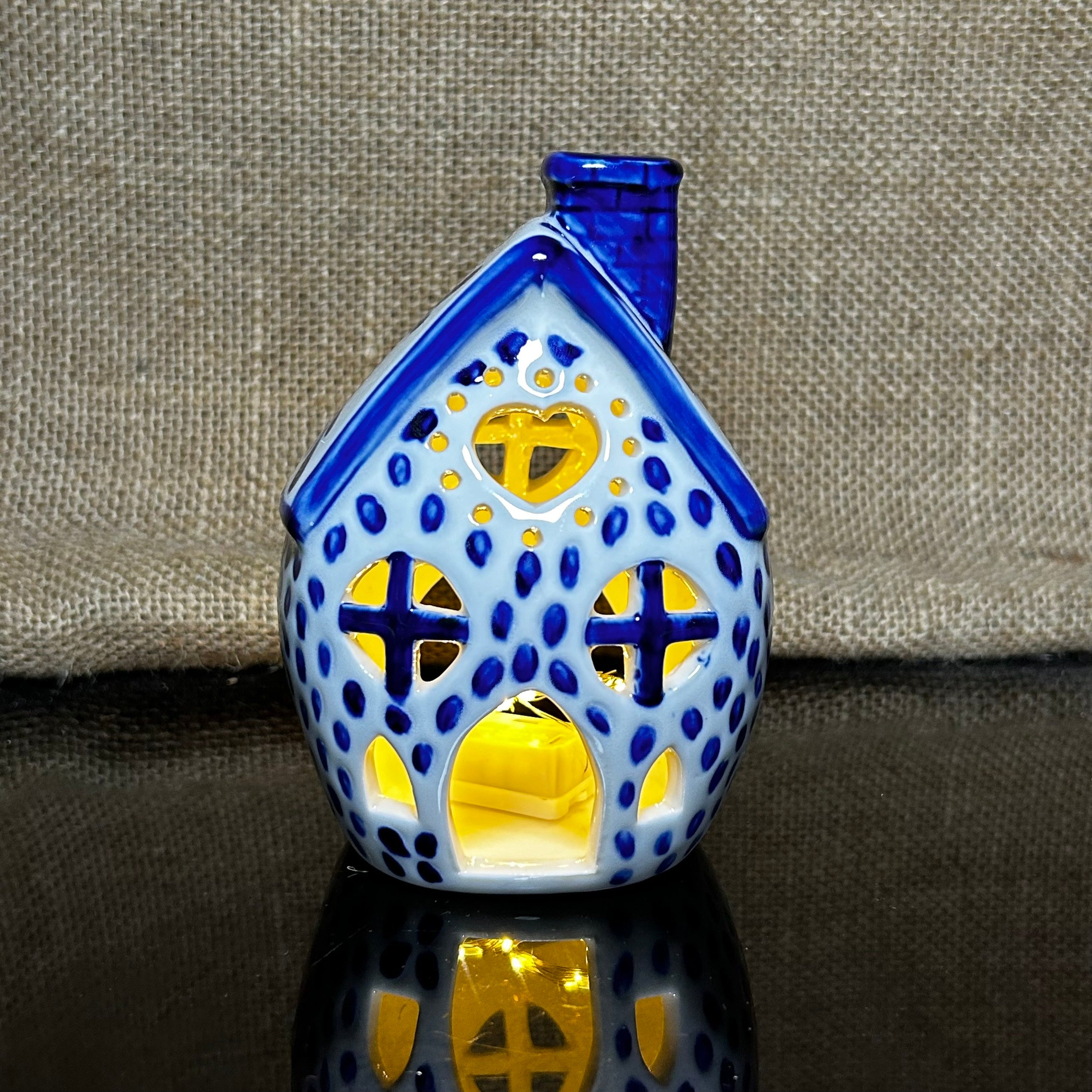 Handmade Ceramic Candle Holder with hand-painted glaze in antique style, gift or home decoration