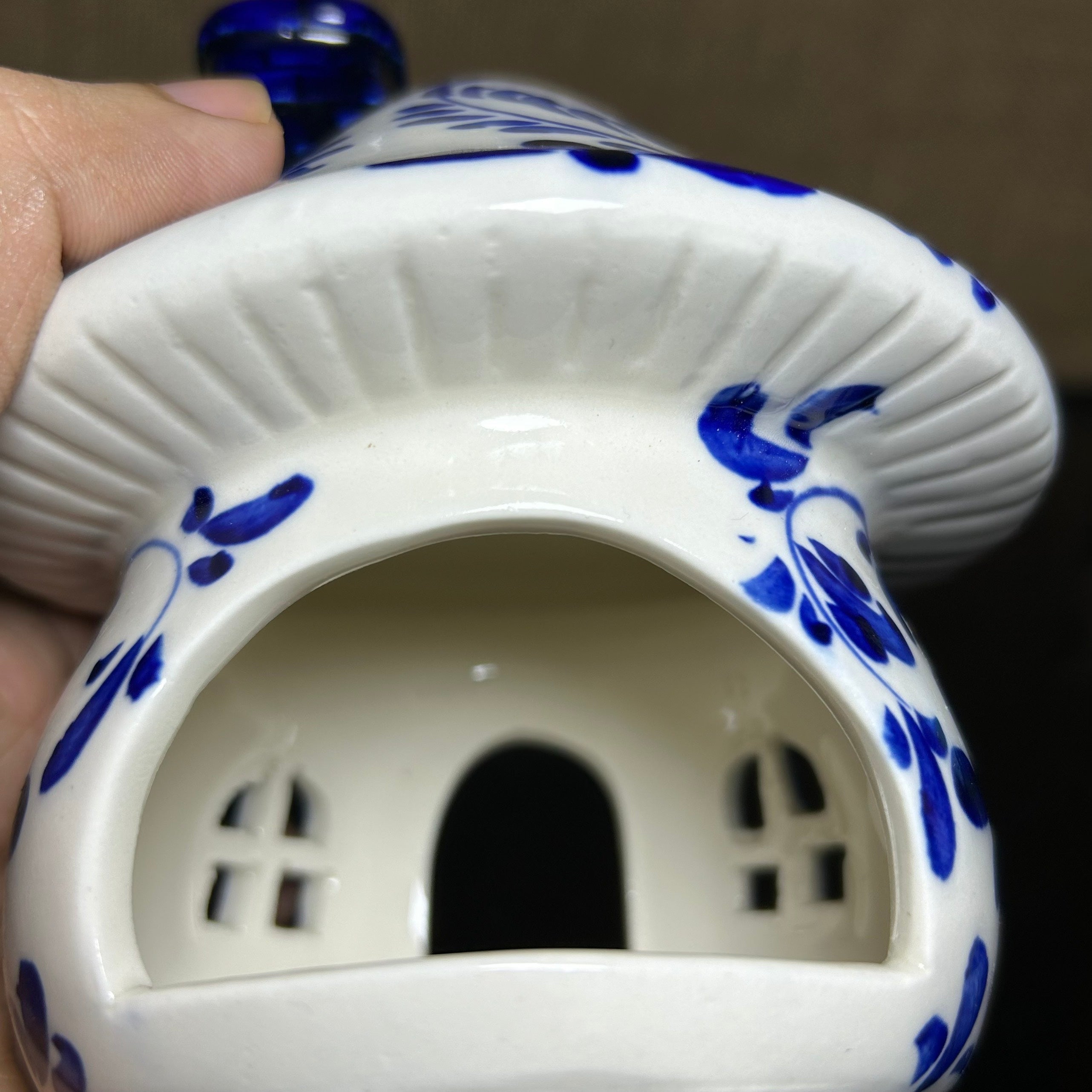 Handmade Ceramic Candle Holder with hand-painted glaze in antique style, gift or home decoration