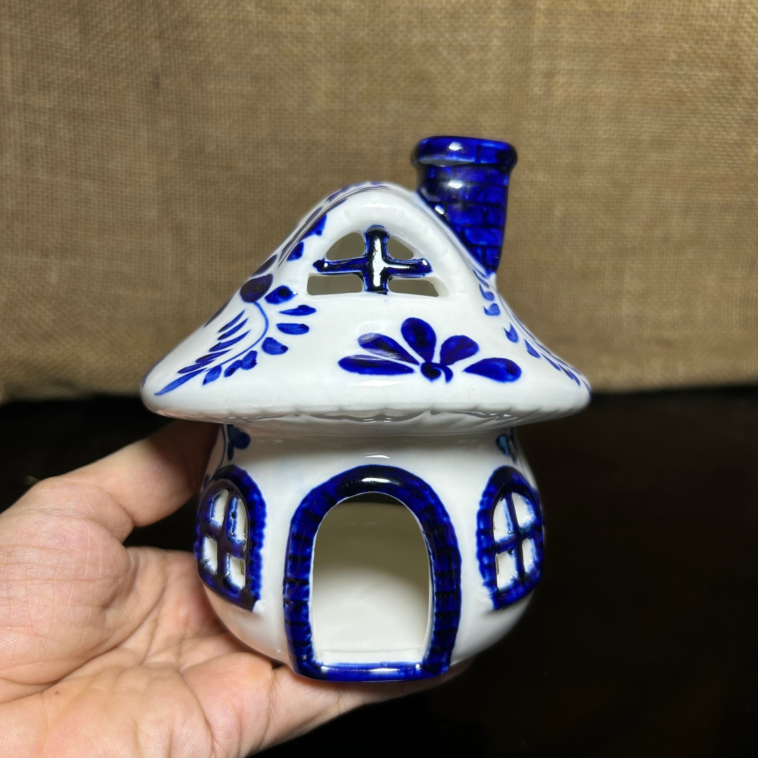 Handmade Ceramic Candle Holder with hand-painted glaze in antique style, gift or home decoration