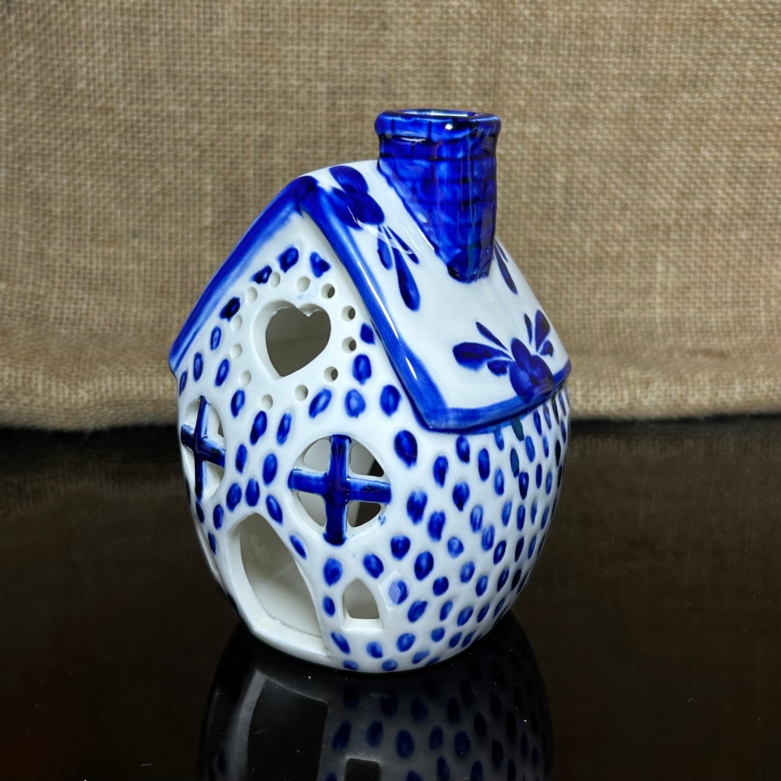 Handmade Ceramic Candle Holder with hand-painted glaze in antique style, gift or home decoration