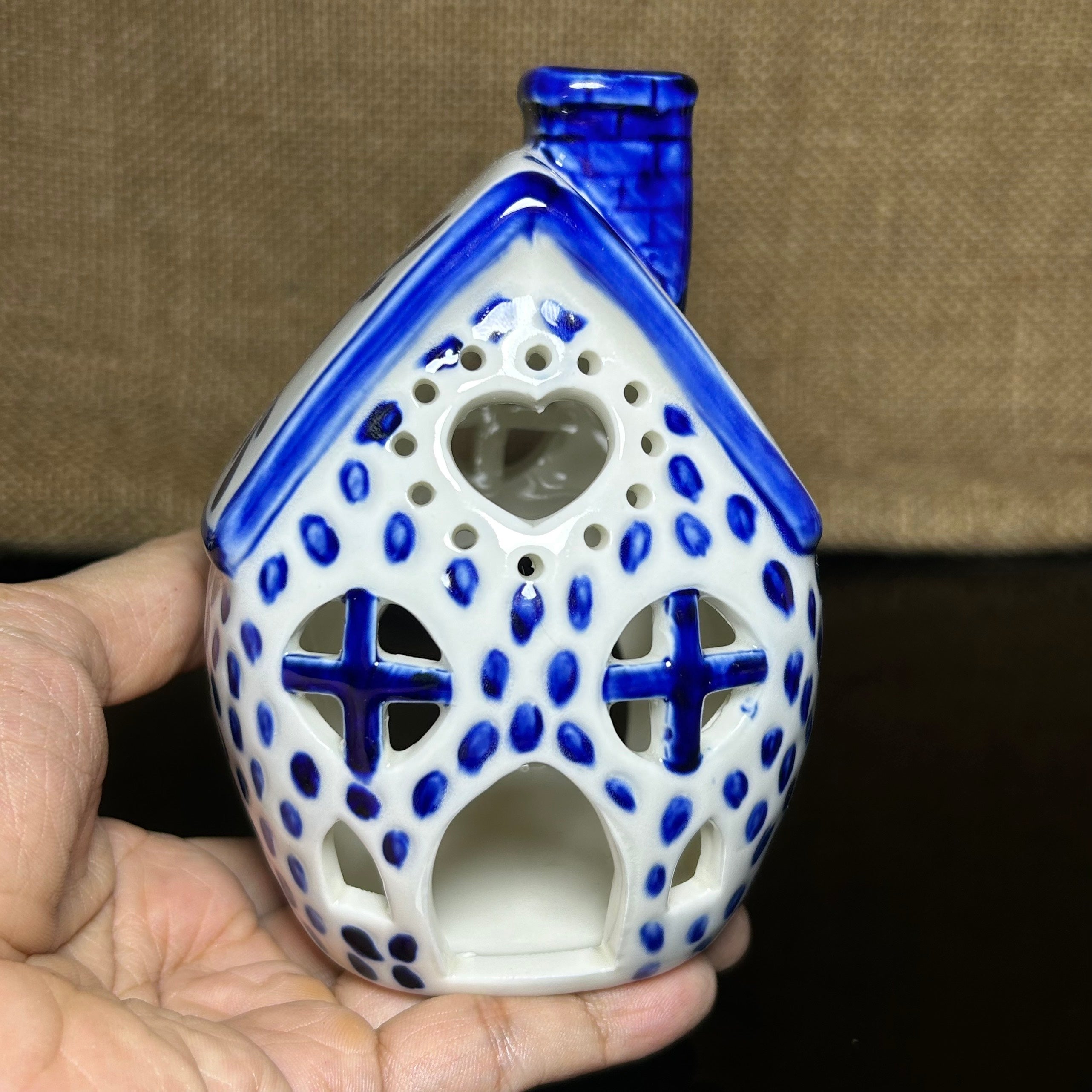Handmade Ceramic Candle Holder with hand-painted glaze in antique style, gift or home decoration