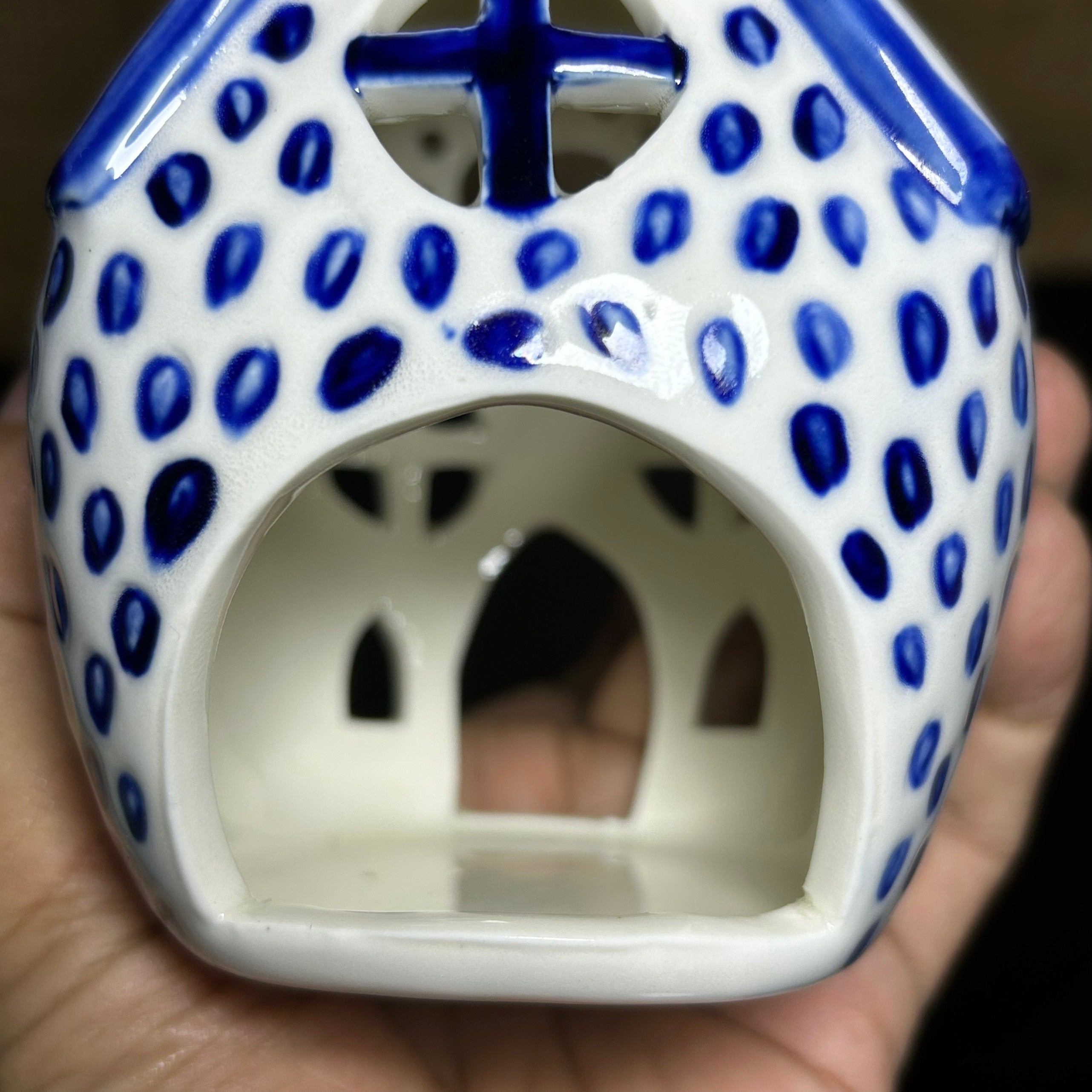 Handmade Ceramic Candle Holder with hand-painted glaze in antique style, gift or home decoration